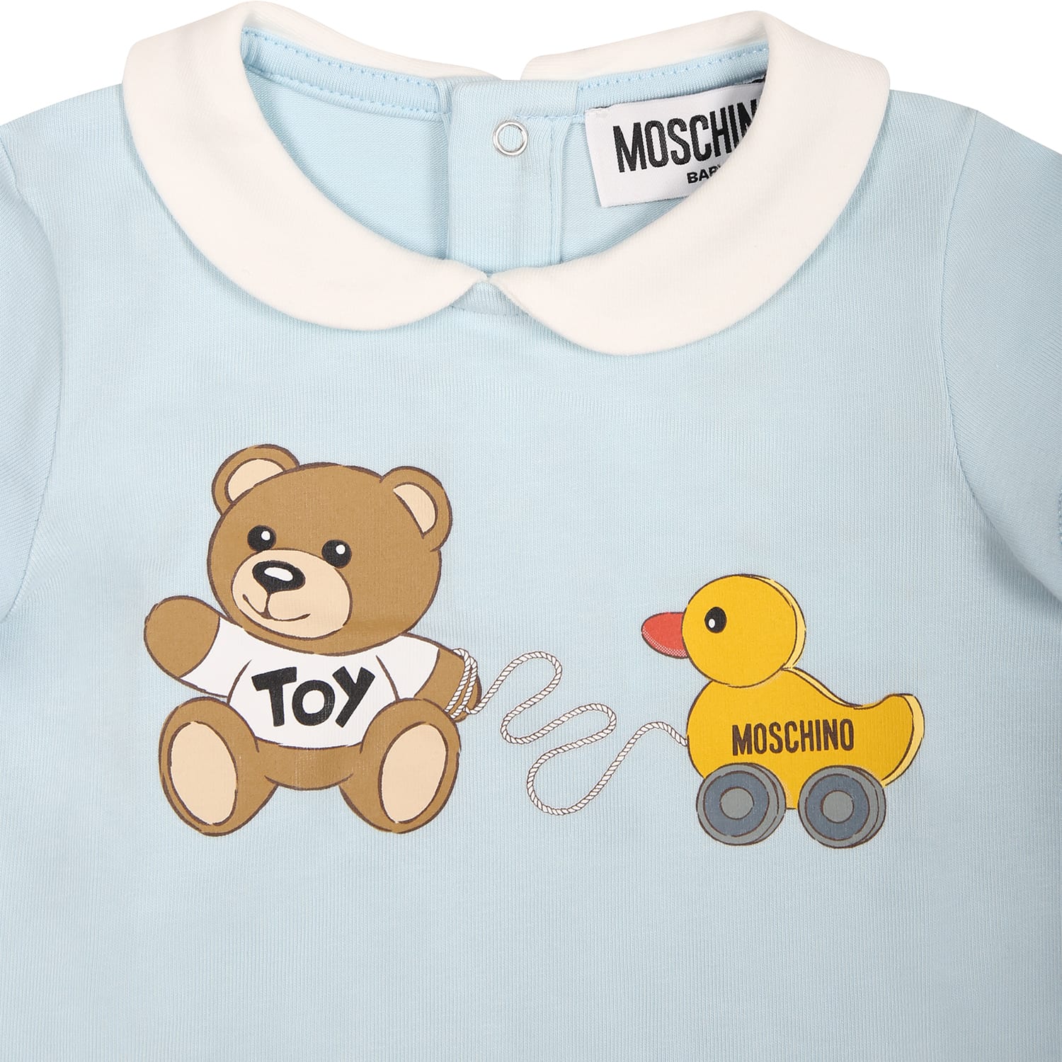 Shop Moschino Light Blue Bodysuit For Baby Boy With Teddy Bear And Duck