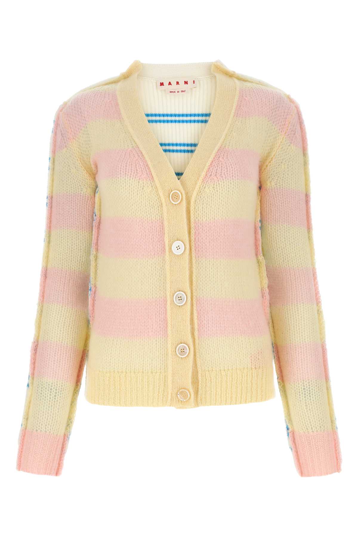 Shop Marni Embroidered Mohair Blend And Wool Blend Cardigan In Mxy06