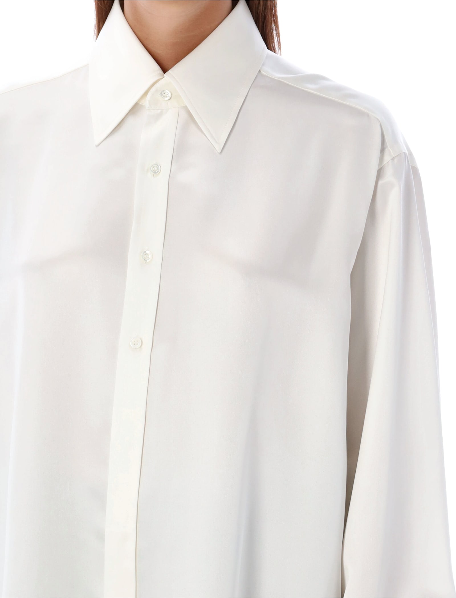 Shop Maison Margiela Silk Long Shirt In White