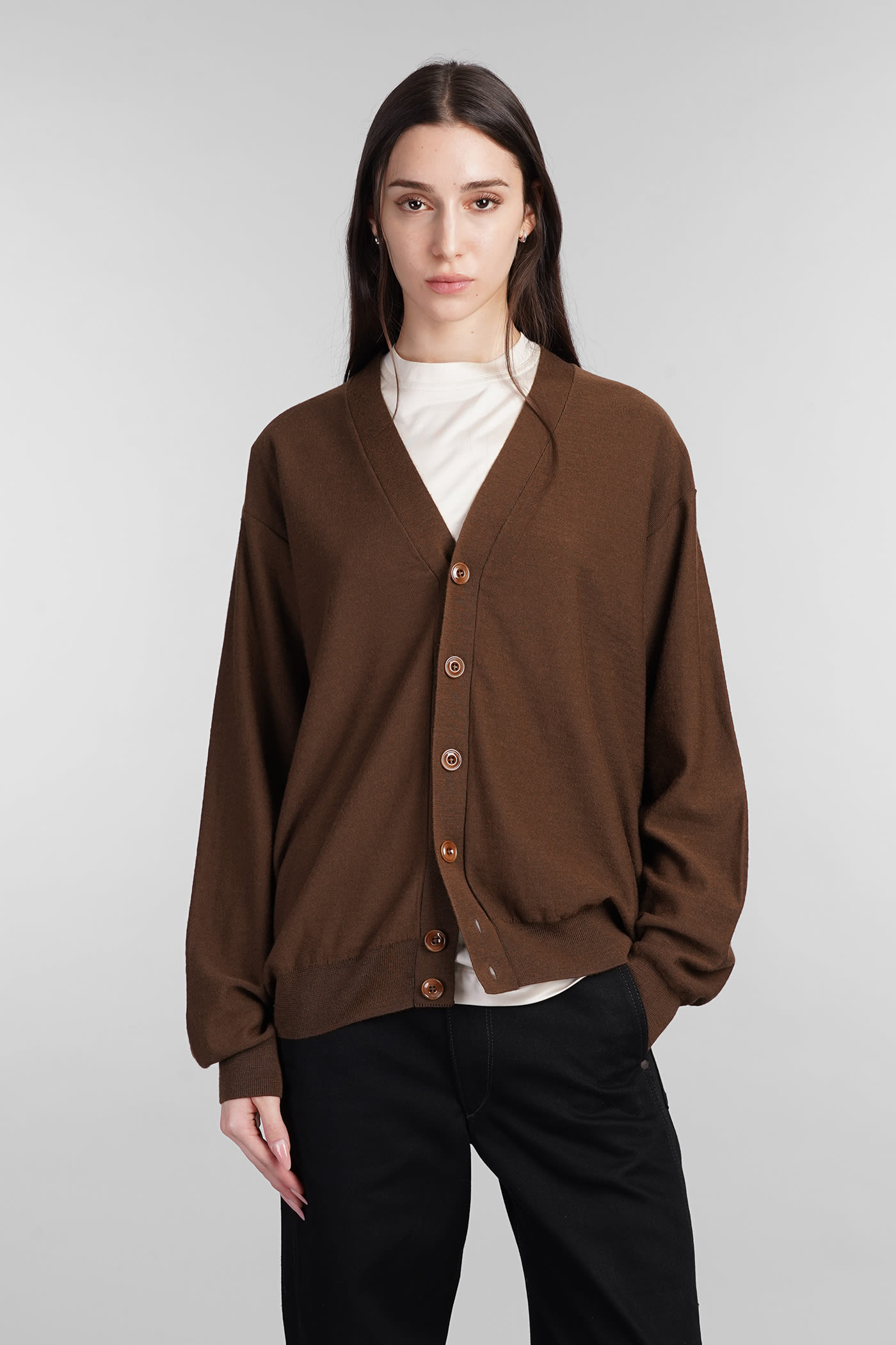 Shop Lemaire Cardigan In Brown Wool