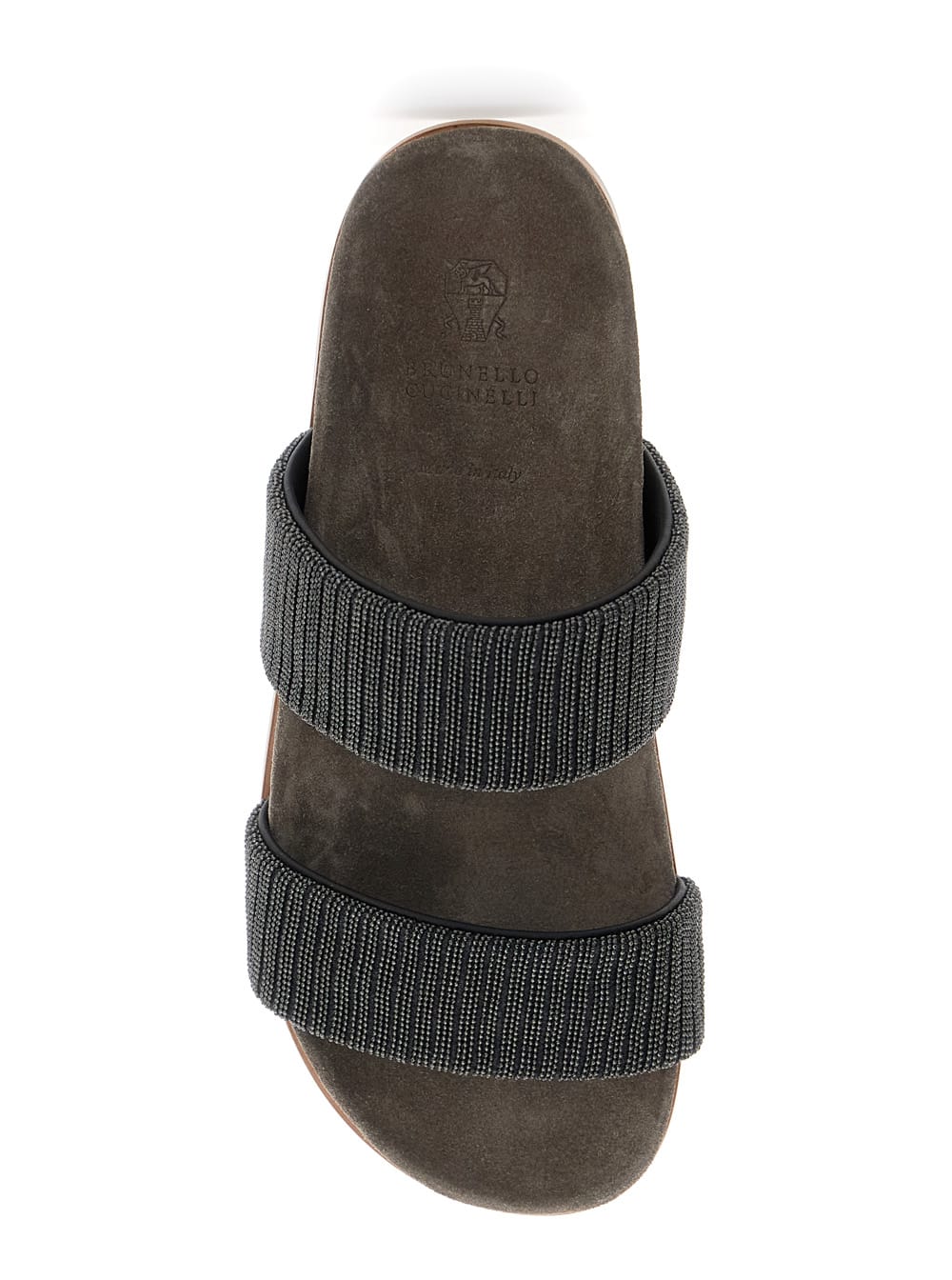 Brunello Cucinelli Grey Sandals With Monile Decoration And Round Open Toe In Brown