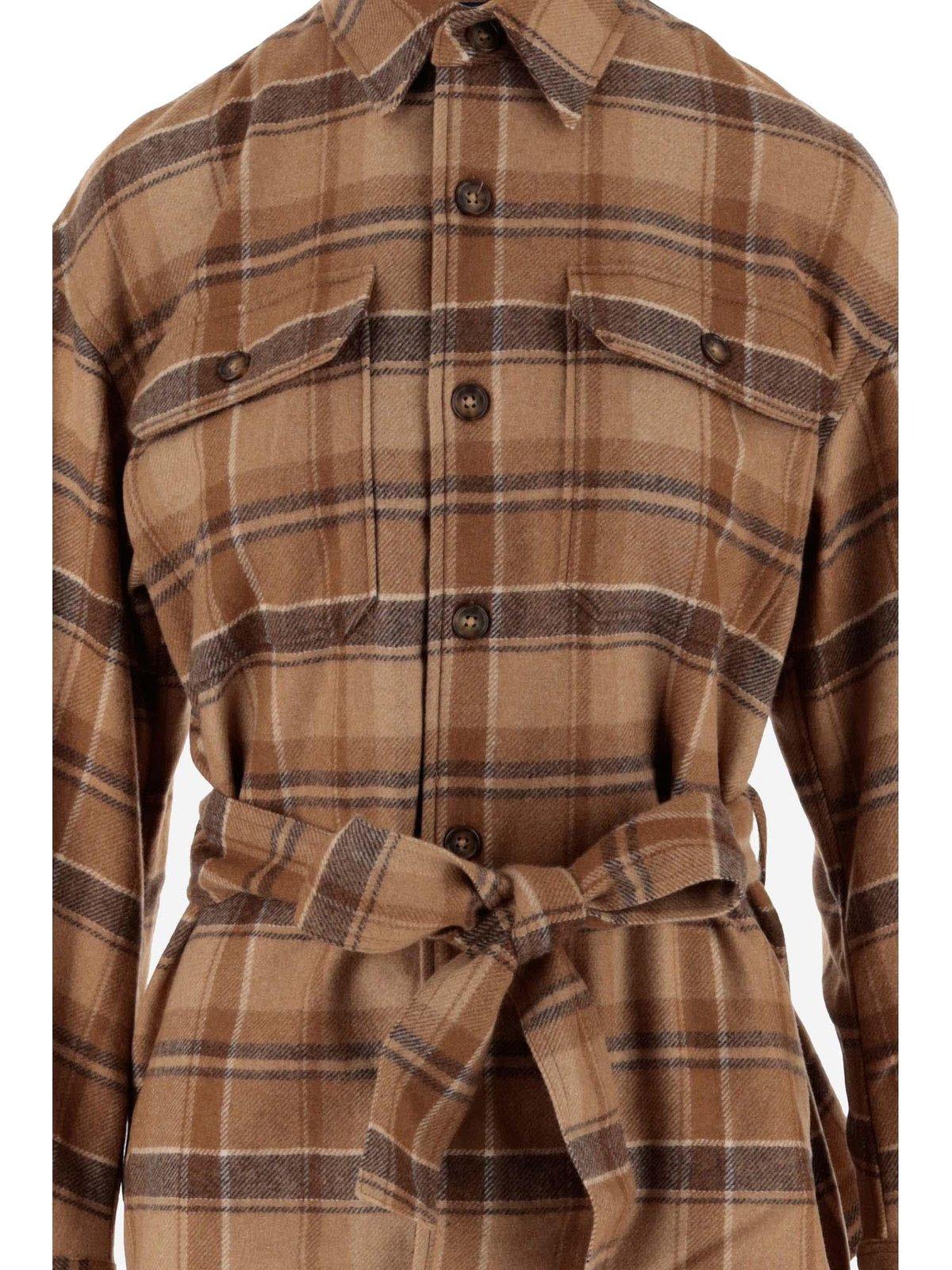 Shop Polo Ralph Lauren Plaid-check Patterned Collared Shirt Shirt In Marrone