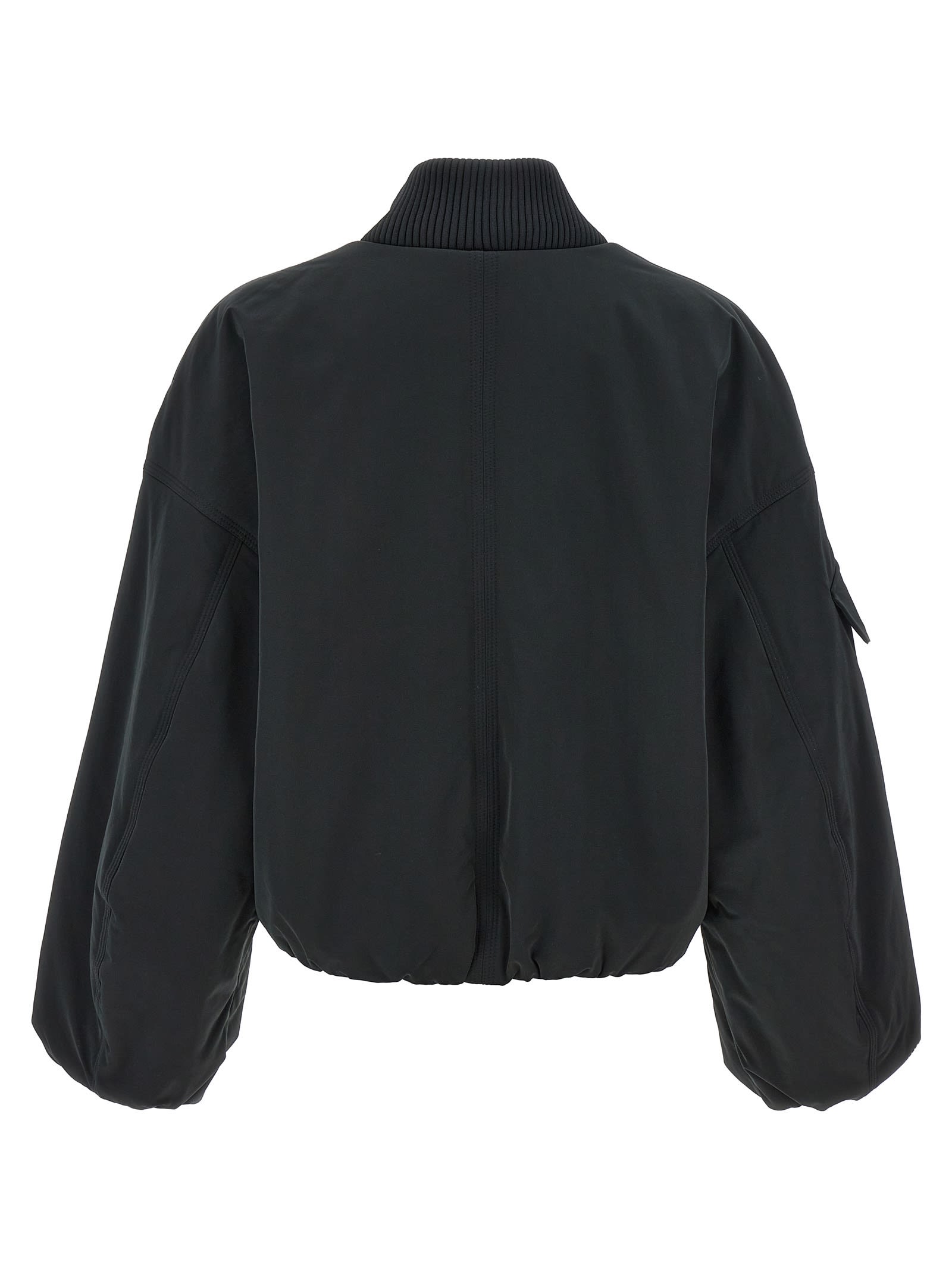 Ganni Light Twill Oversized Short Bomber Jacke In Black