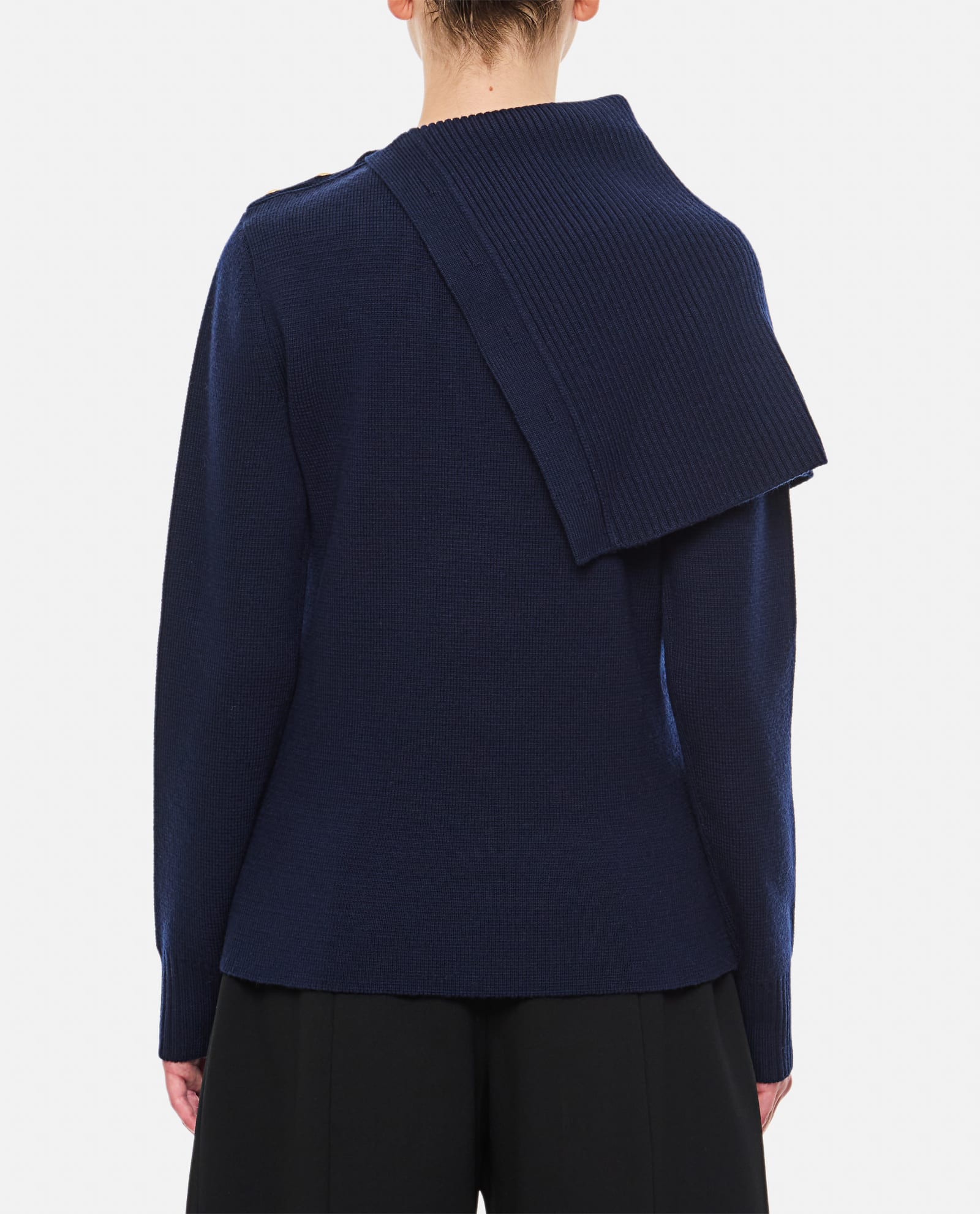 Shop Rabanne Asymmetric Neck Wool Pullover In Blue