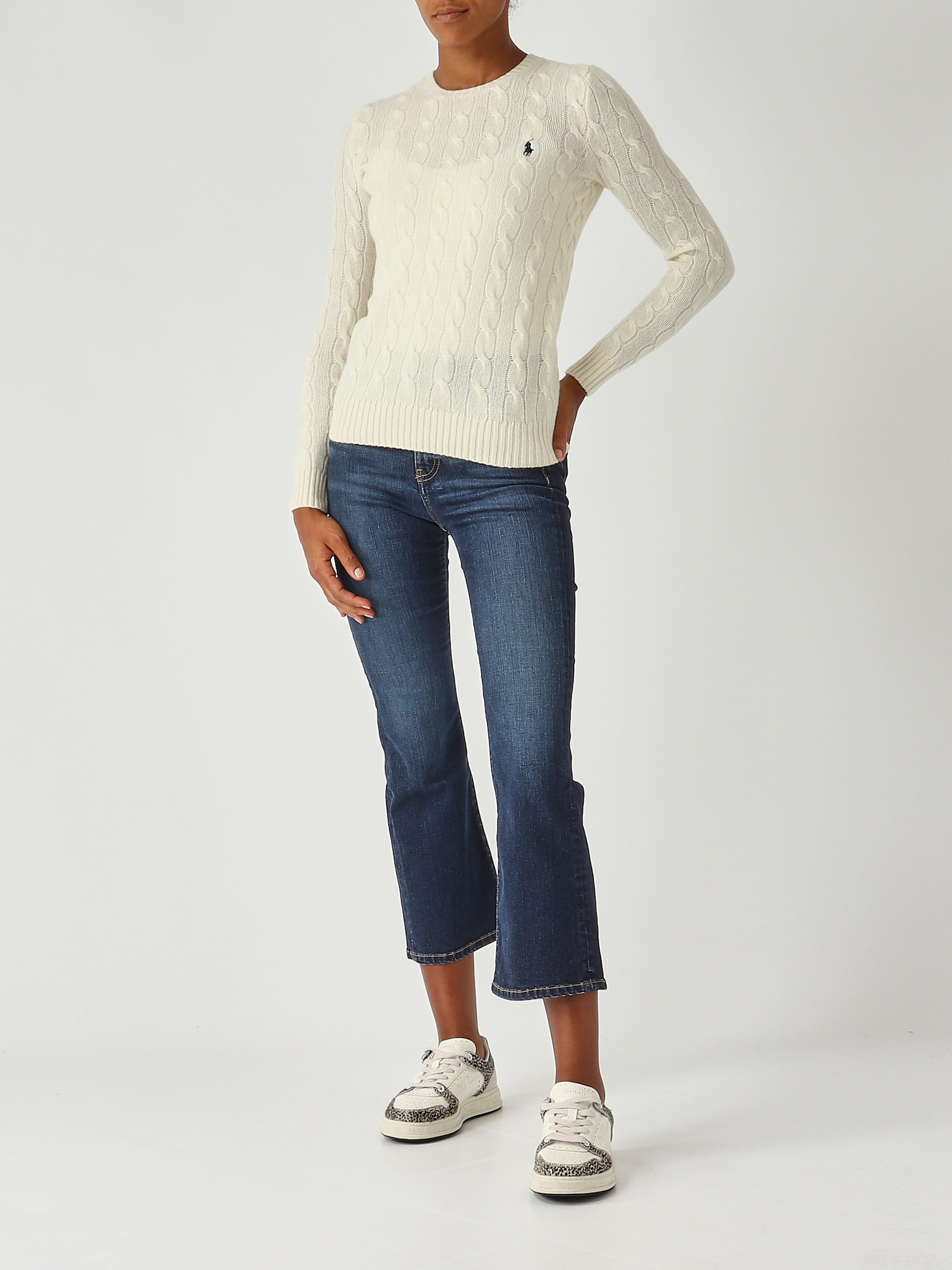 Polo Ralph Lauren Over-size Girocollo A Trecce In Lana E Cachemire Sweater In White