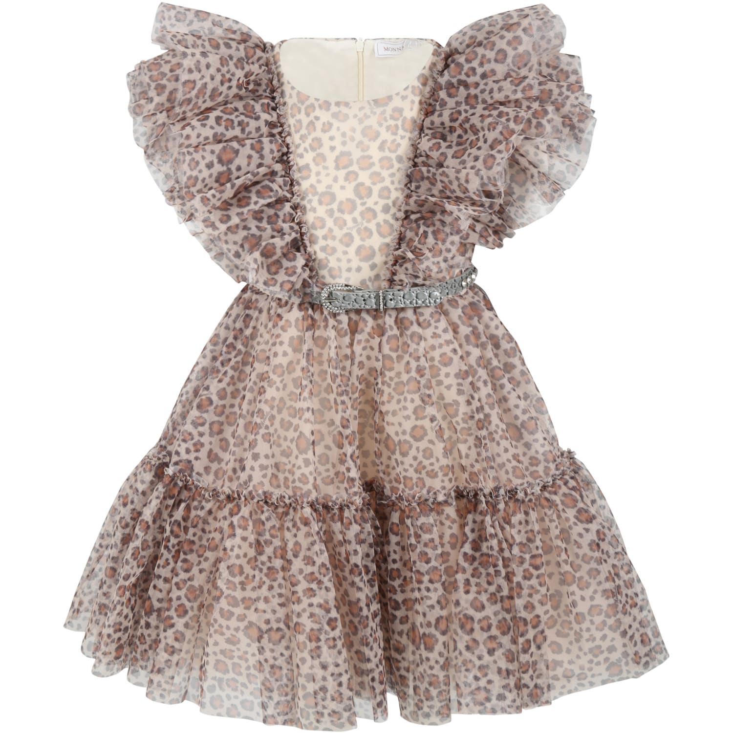 Monnalisa Beige Dress For Baby Girl With Spotted Print