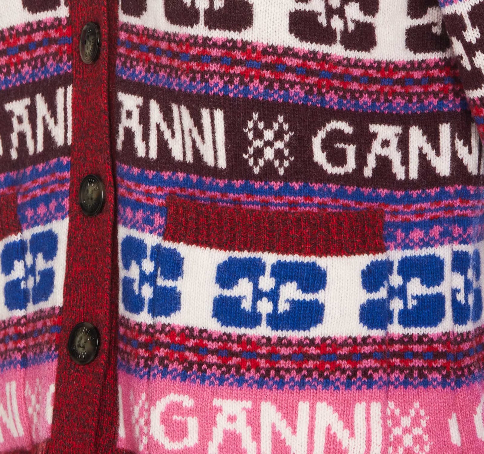 Shop Ganni Pink Logo Wool Mix Cardigan In Multicolour
