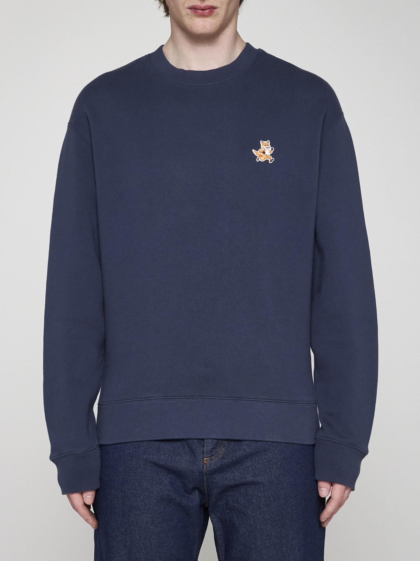 Shop Maison Kitsuné Speedy Fox Patch Cotton Sweatshirt In Blue