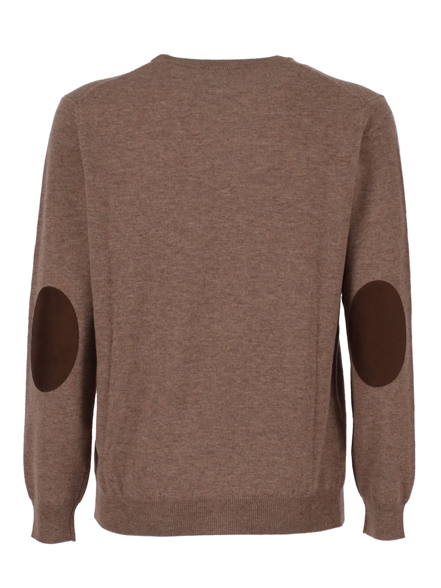 Kangra Cashmere Basic Crew Neck Sweater With Alcantara Patches In Brown