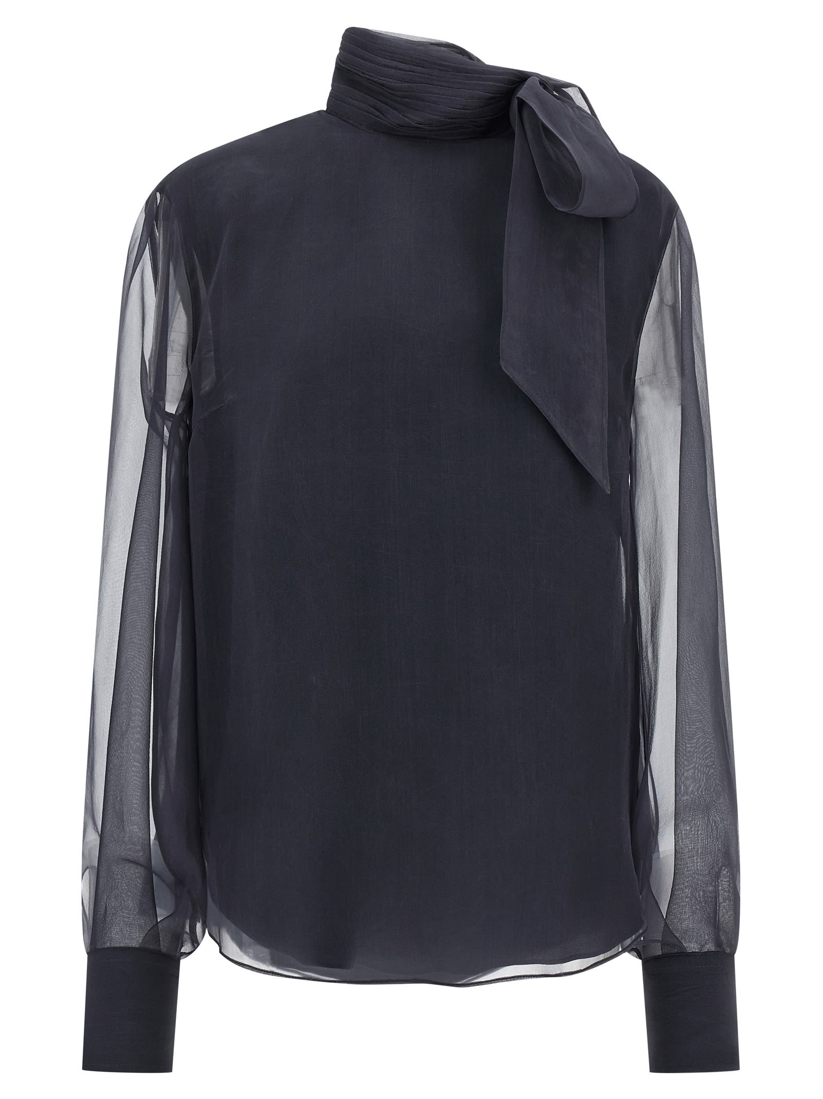 Brunello Cucinelli Crispy Silk Blouse Shirt And Blouse Gray In Blue
