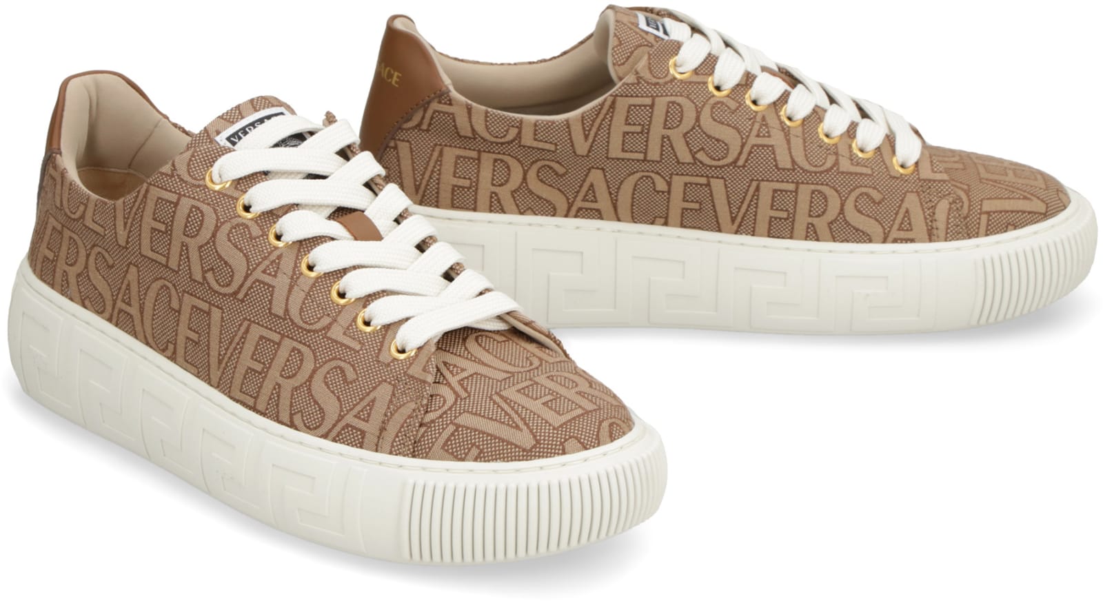 Versace Allover Greca High Top Sneakers in Brown - Versace