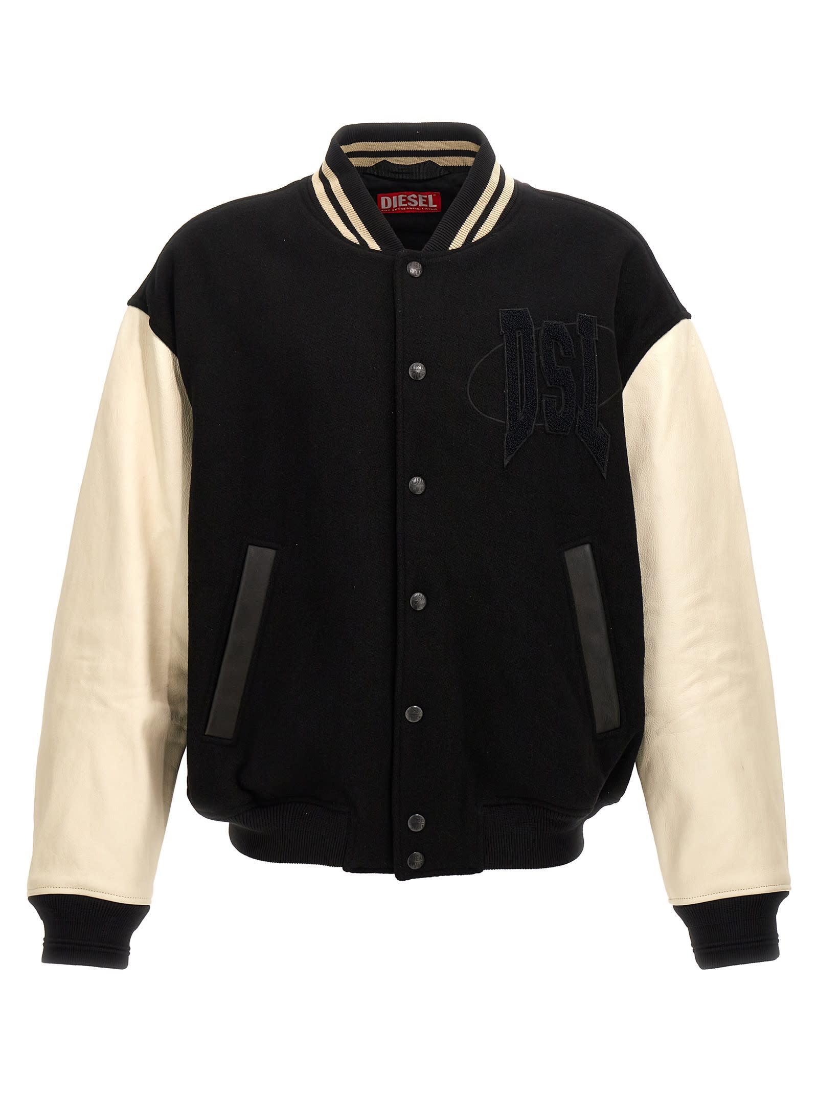 Shop Diesel L-nyman Bomber Jacket In White/black