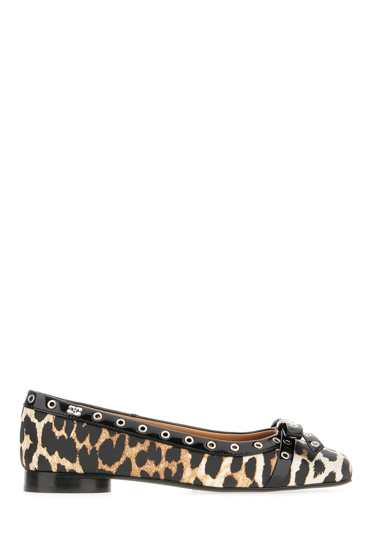 Ganni Multicolor Ballet Flats With Eyelets And All-over Leopard Print