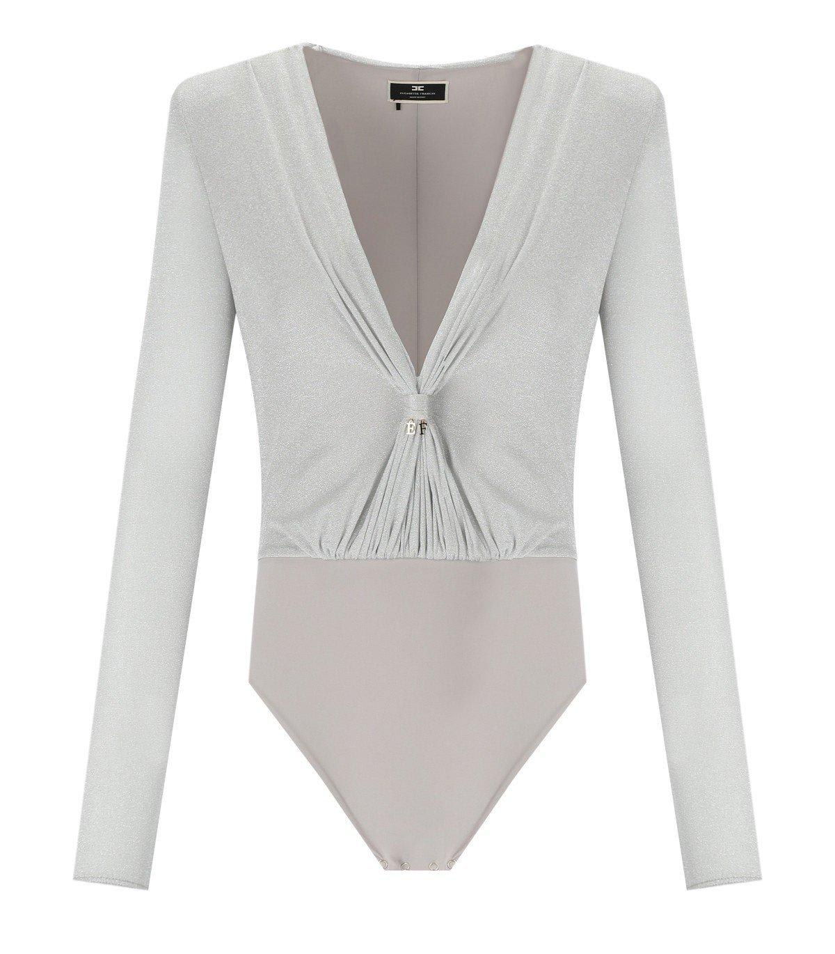 Shop Elisabetta Franchi V-neck Long Sleeved Bodysuit In Silver