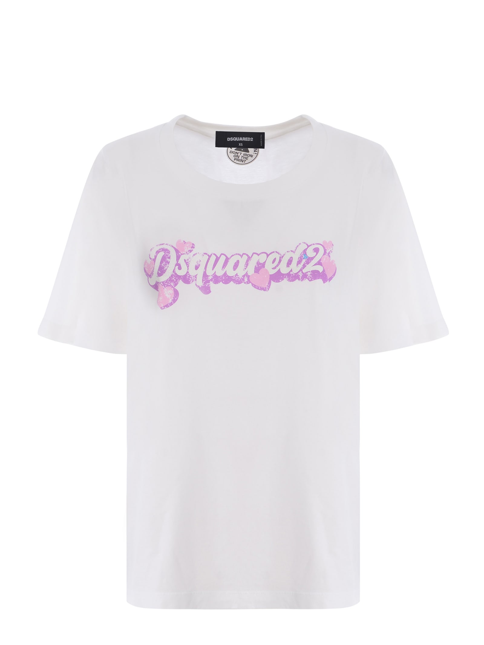 Shop Dsquared2 T-shirt  Hearts Made Of Cotton Jersey In Bianco