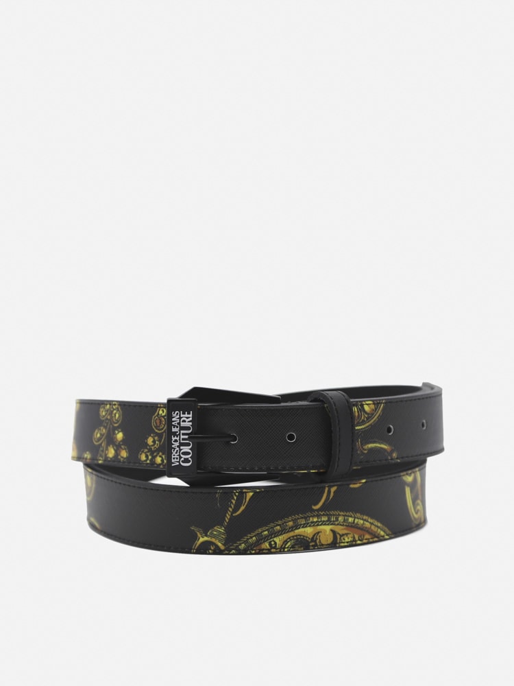 Versace Jeans Couture Belt With Logoed Buckle And All-over Baroque Print