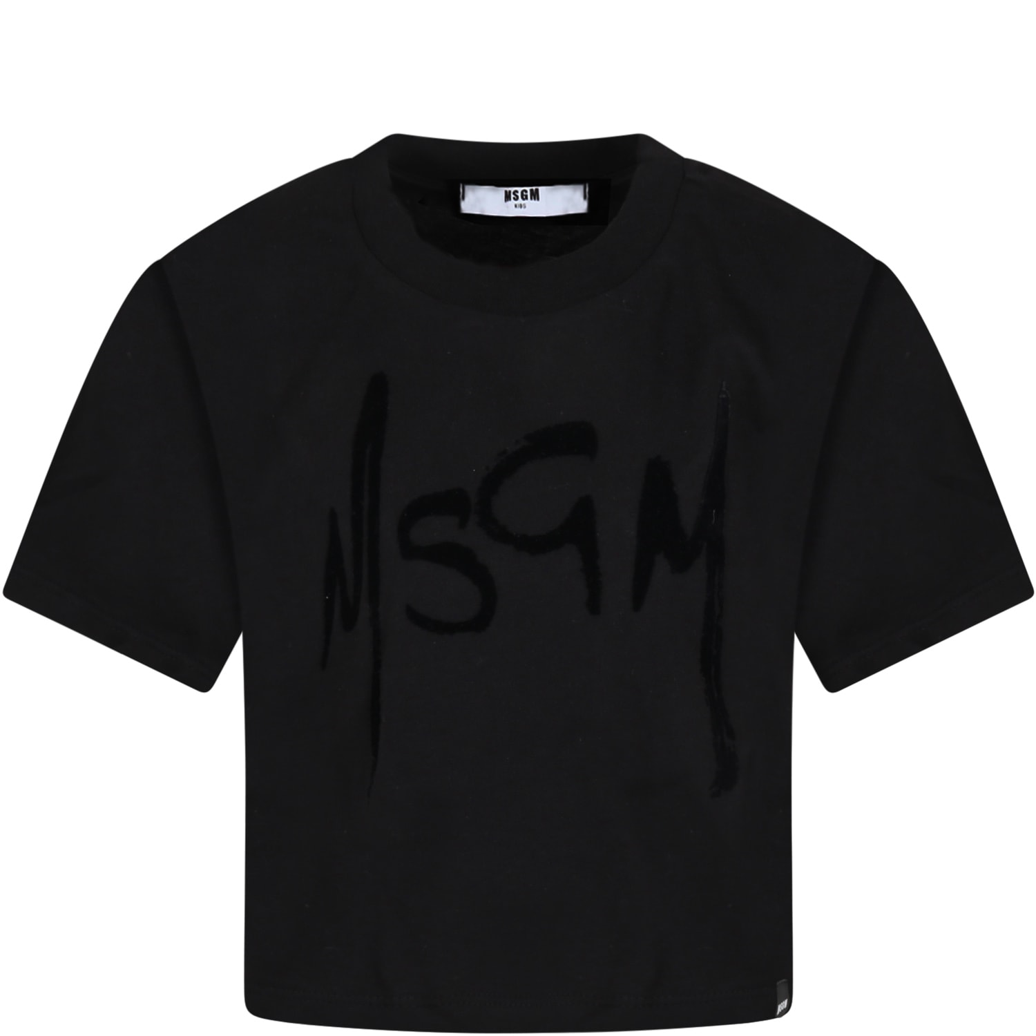 MSGM Black T-shirt For Girl With Velvet Black Logo