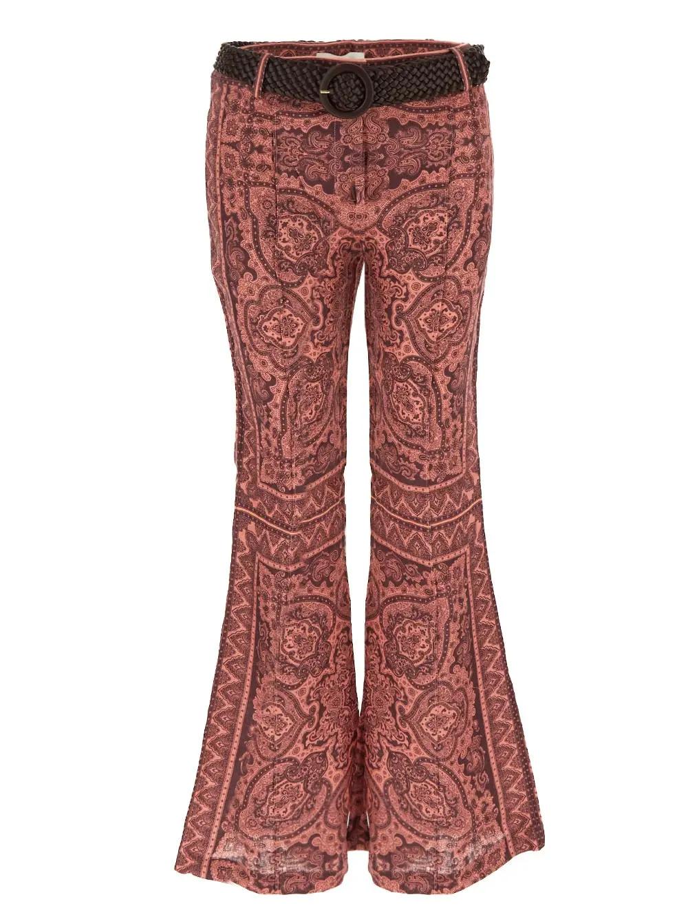 Shop Zimmermann Ottie Flared Pant In Coral Paisley