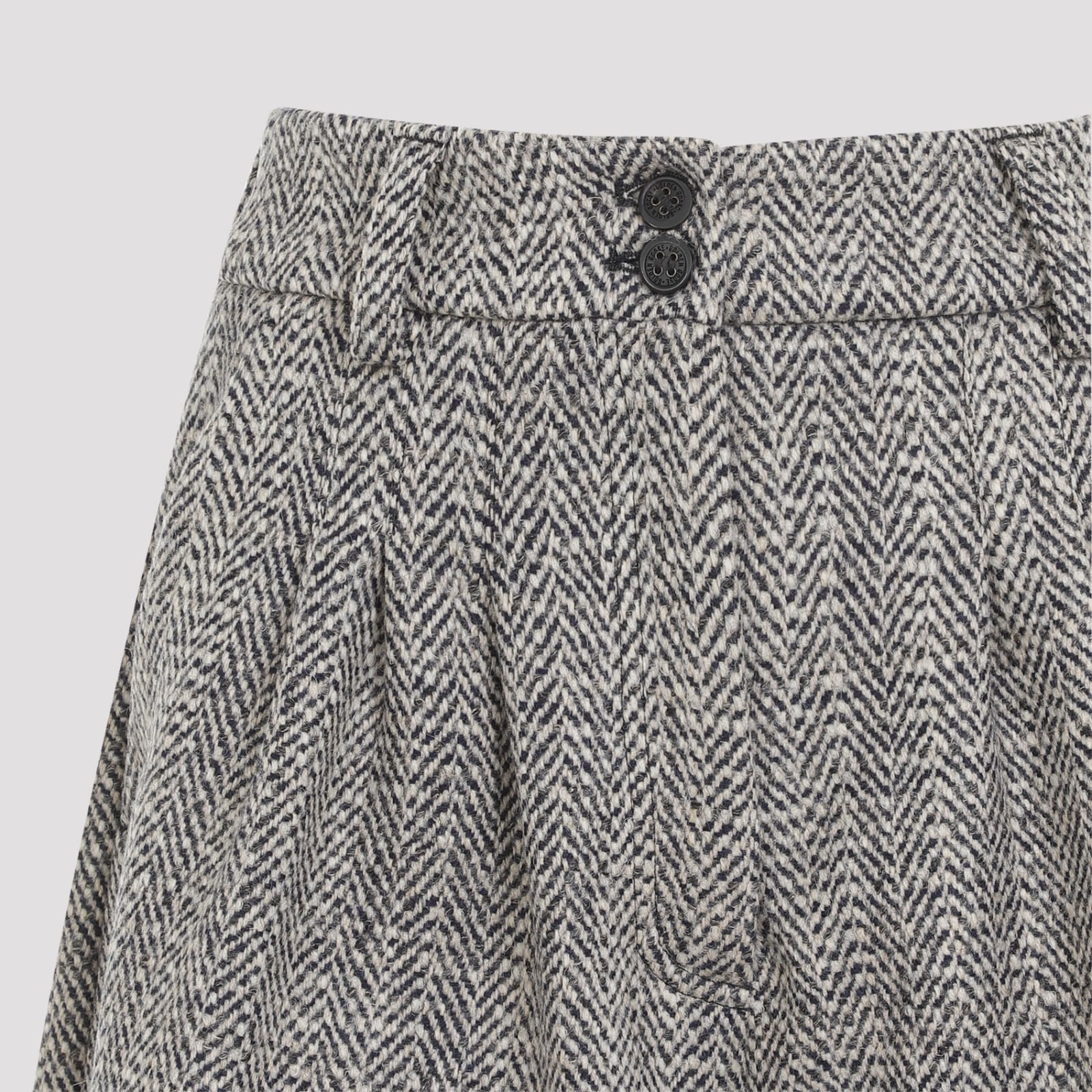 Shop Golden Goose Herringbone Pleated Short Pants In Midnight Ecru