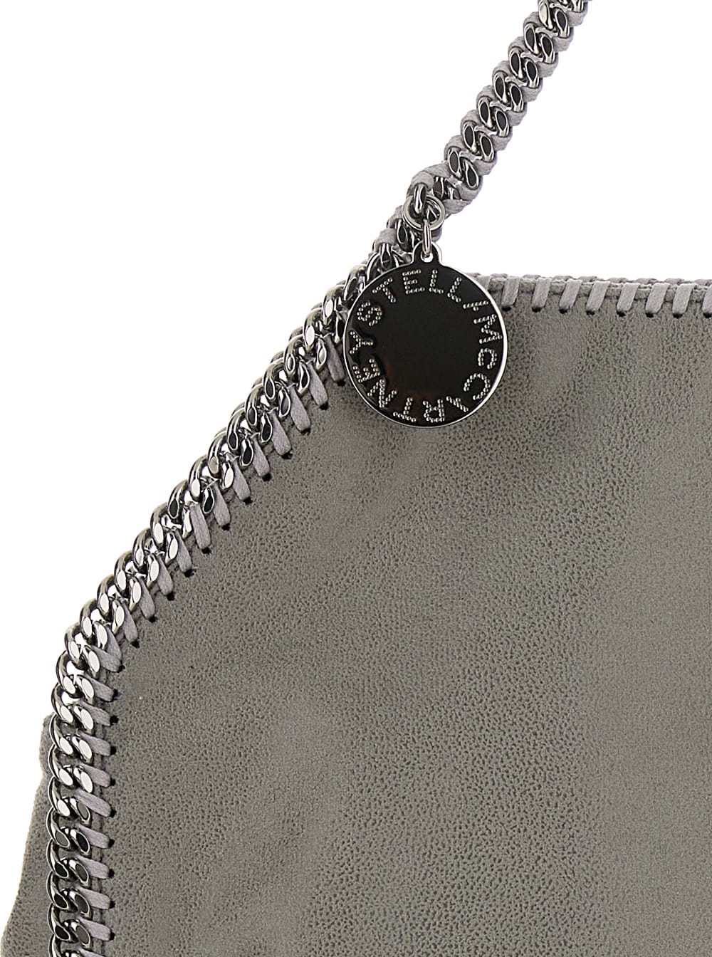 Stella Mccartney Grey Handbag With Diamond-like Chain And Logo Charm On The Front In Ecoleather Woman In Grey