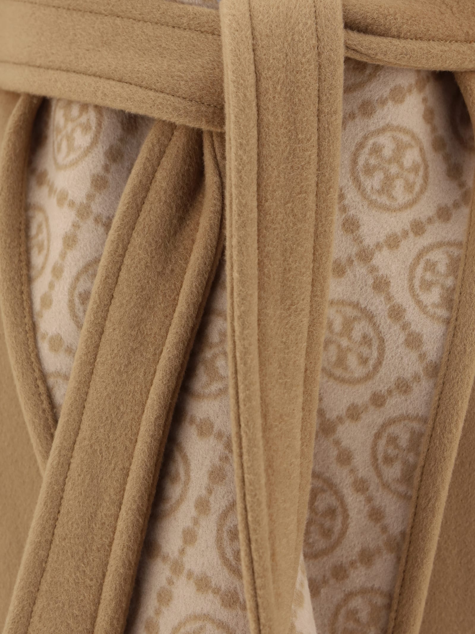 Monogram Jacquard Wool Coat in Brown - Tory Burch
