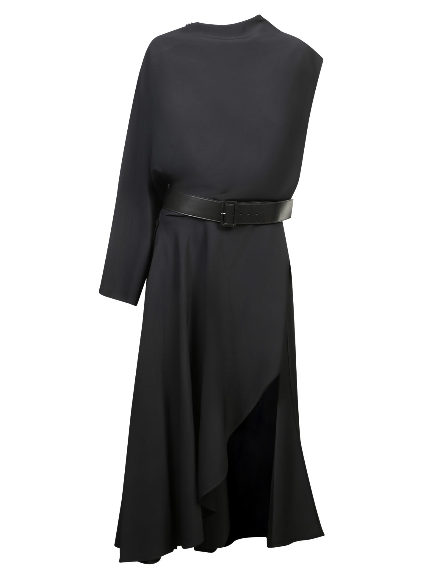 Alaia Asymmetric Belted Black Dress