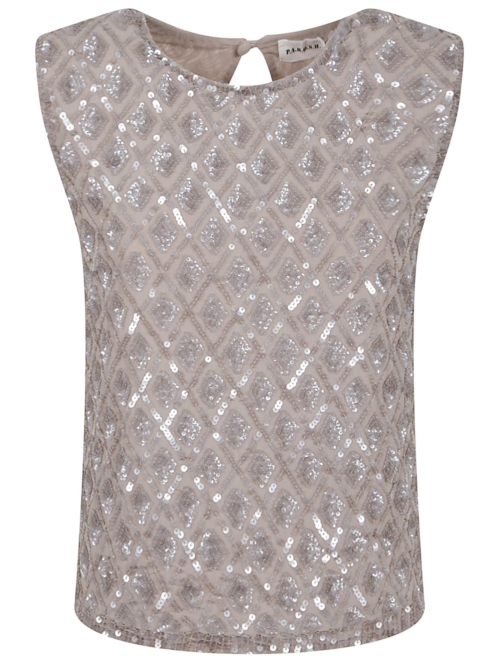P.a.r.o.s.h Parosh Teardrop Closure Sleeveless Top With Sequined Embroidery In Neutral