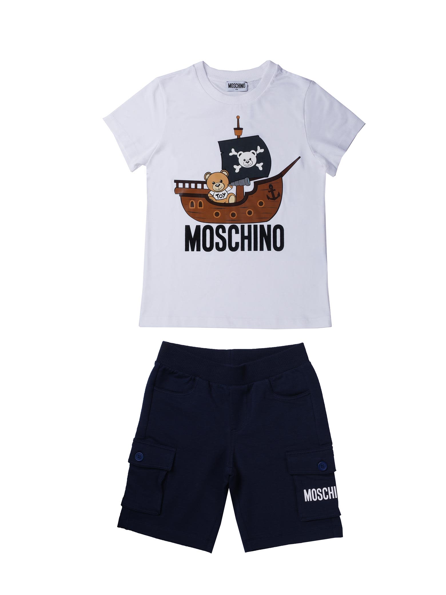 Moschino Complete White T-shirt And Bluee Bermuda