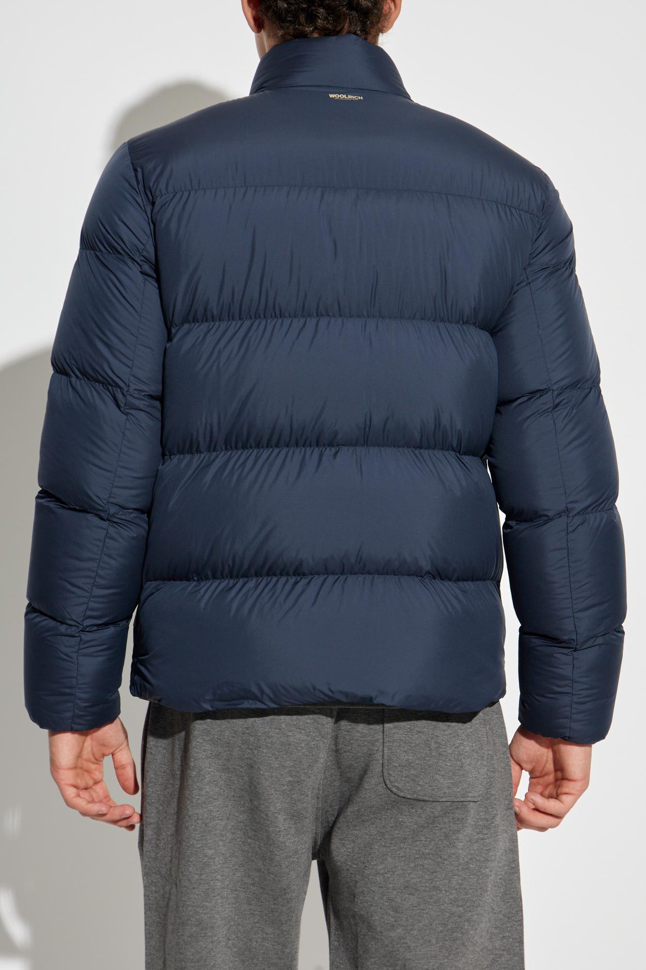 Woolrich Puffy Silhouette Coat With High Collar And Side Pockets In Blue