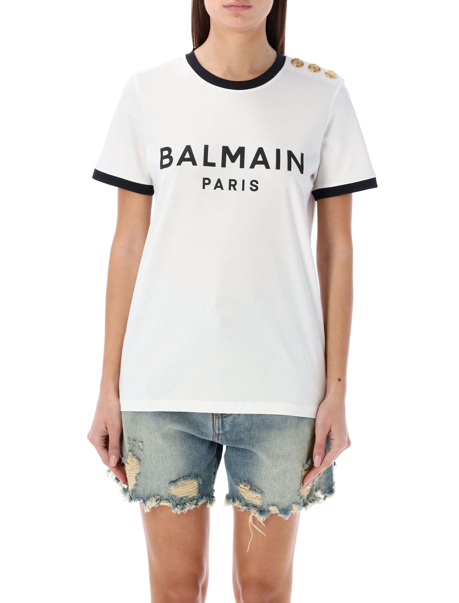 Balmain Logo-print Cotton T-shirt In Bianco