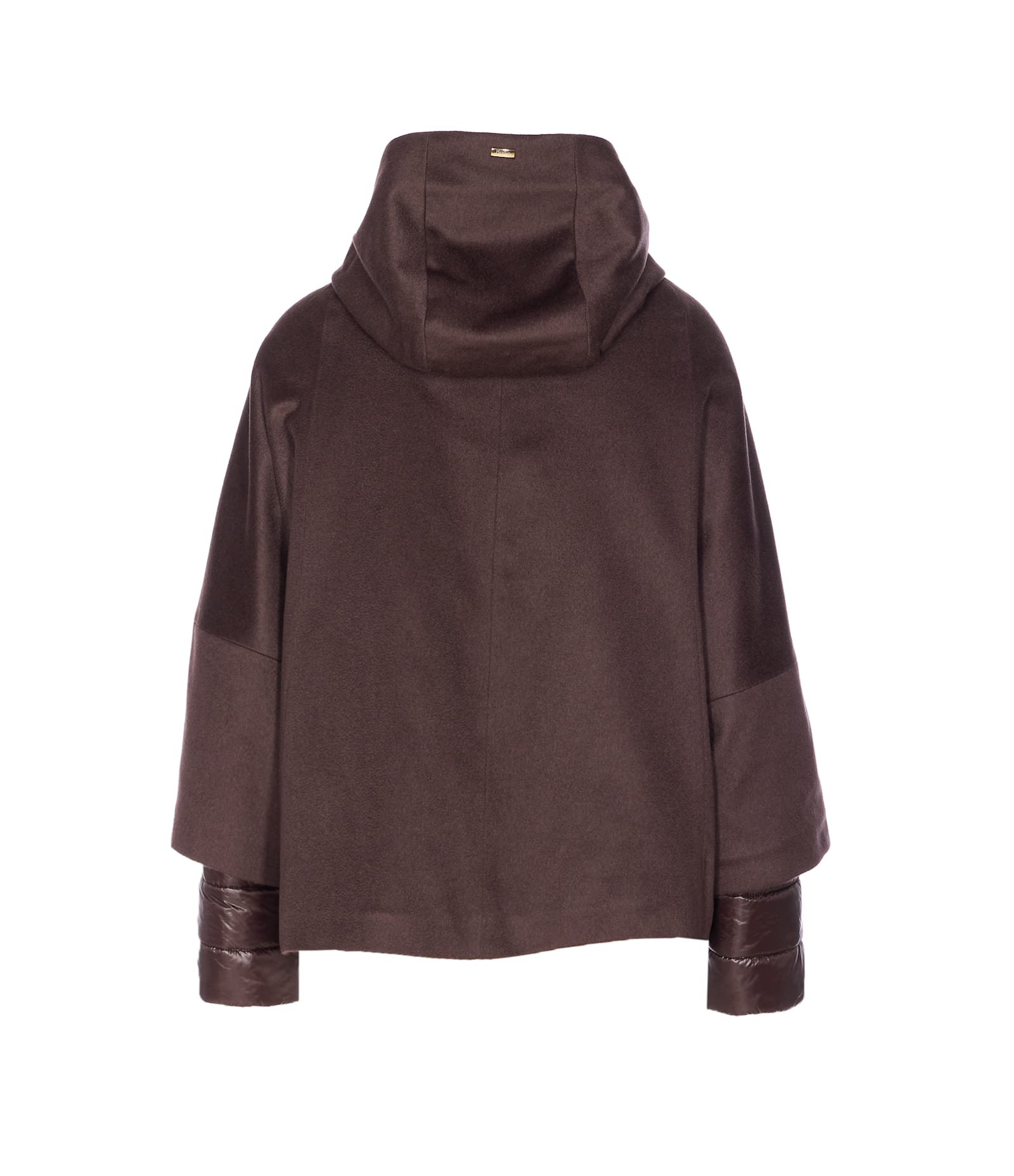 Herno Women Hood In Pure Cashmere And Ultralight Nylon In Brown