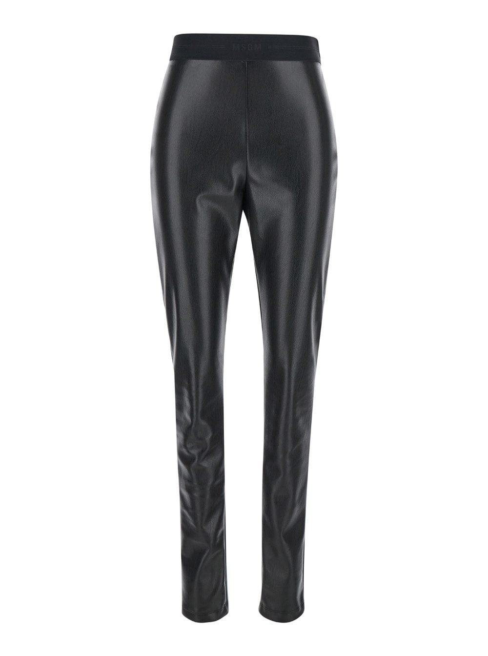 Shop Msgm Black Elastic High Waist Pants In Tech Fabric Woman