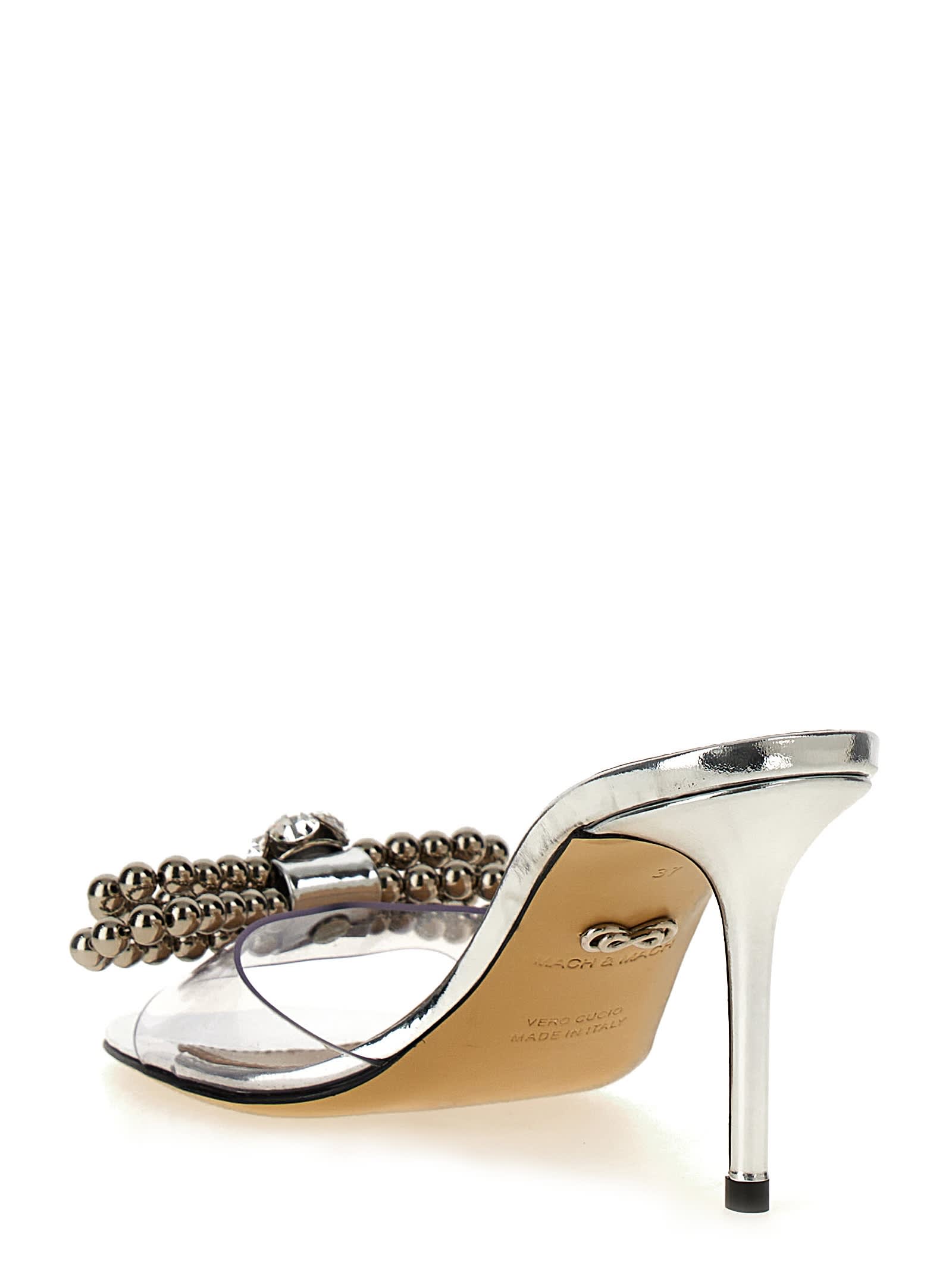 Mach & Mach Stud Bow Sandals In Silver