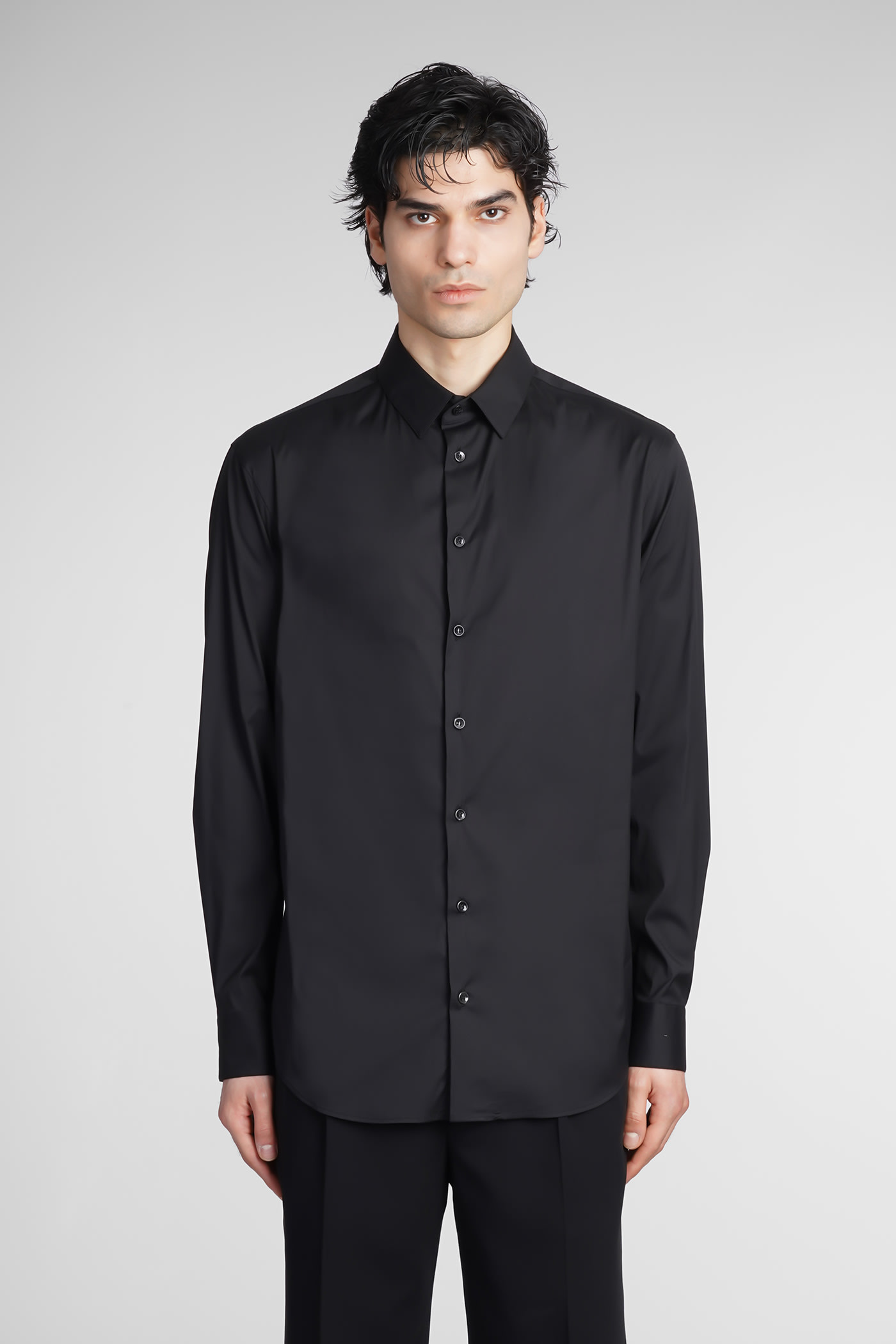 Shop Giorgio Armani Shirt In Black Cotton In Uc99