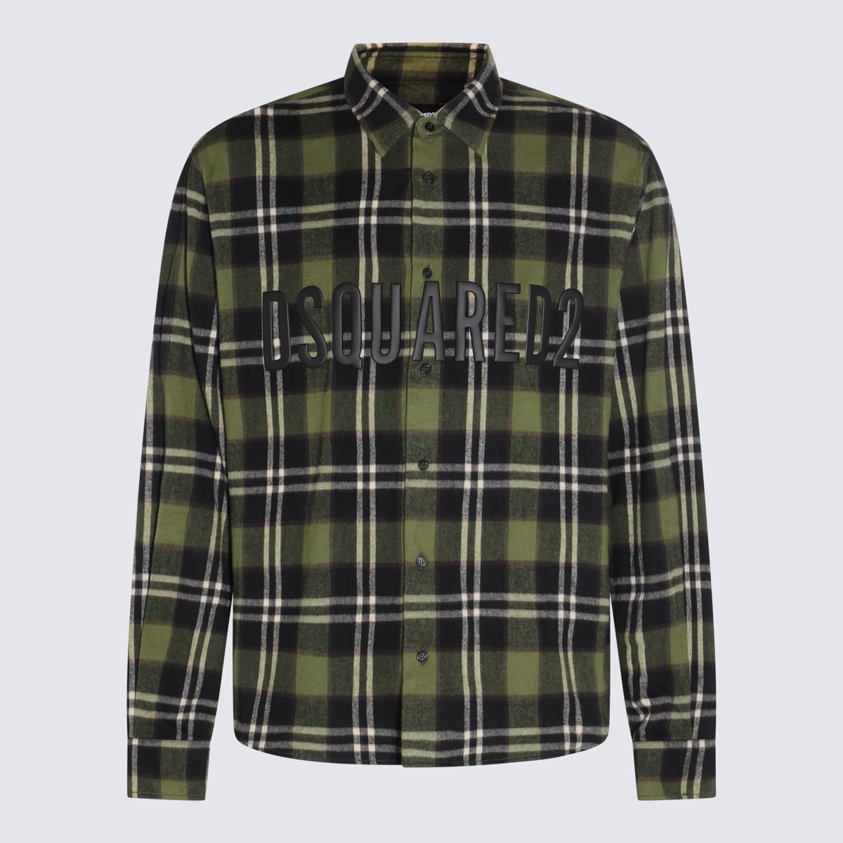 Shop Dsquared2 Green And Brown Cotton Plaid Print Flannel Shirt In Green/brown