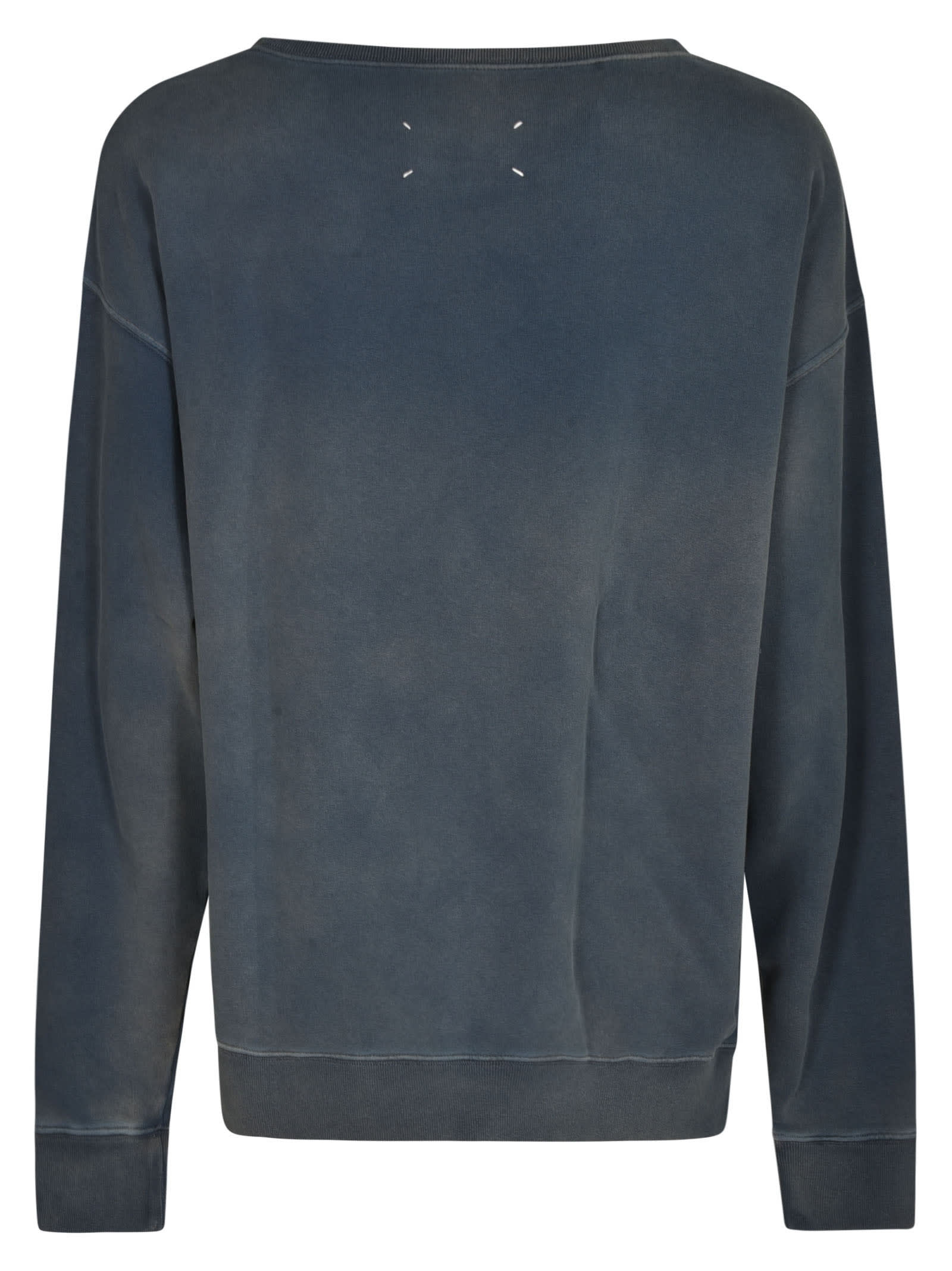 Shop Maison Margiela Vintage Effect Logo Embroidered Sweatshirt In Blue