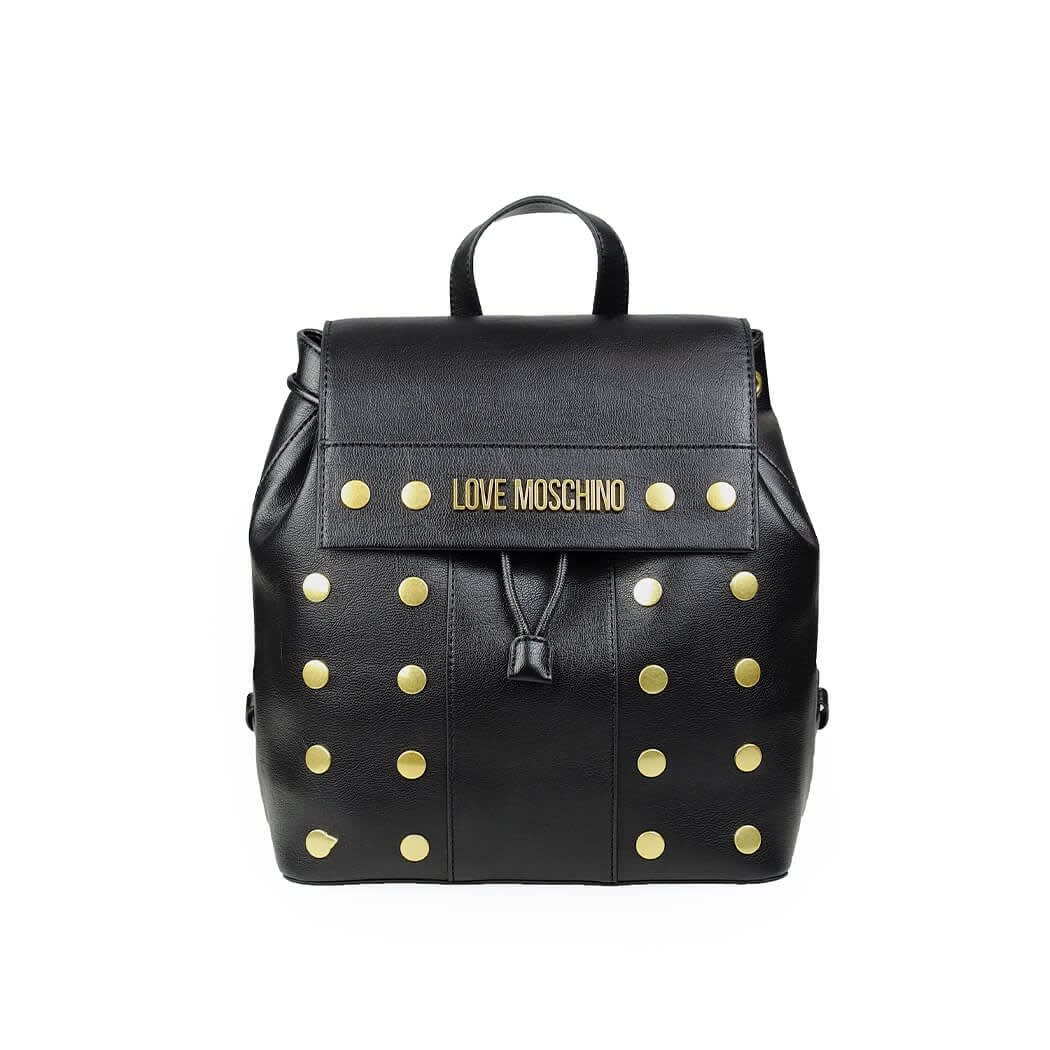 Love Moschino Black Backpack With Gold Studs
