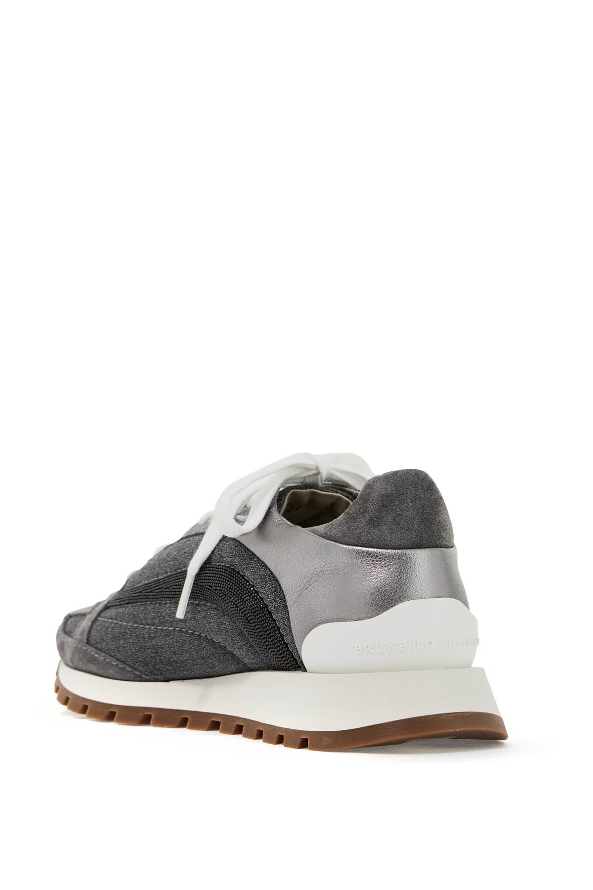 Shop Brunello Cucinelli Wool Sneakers With Precious Stripe Design In Grigio Medio (grey)