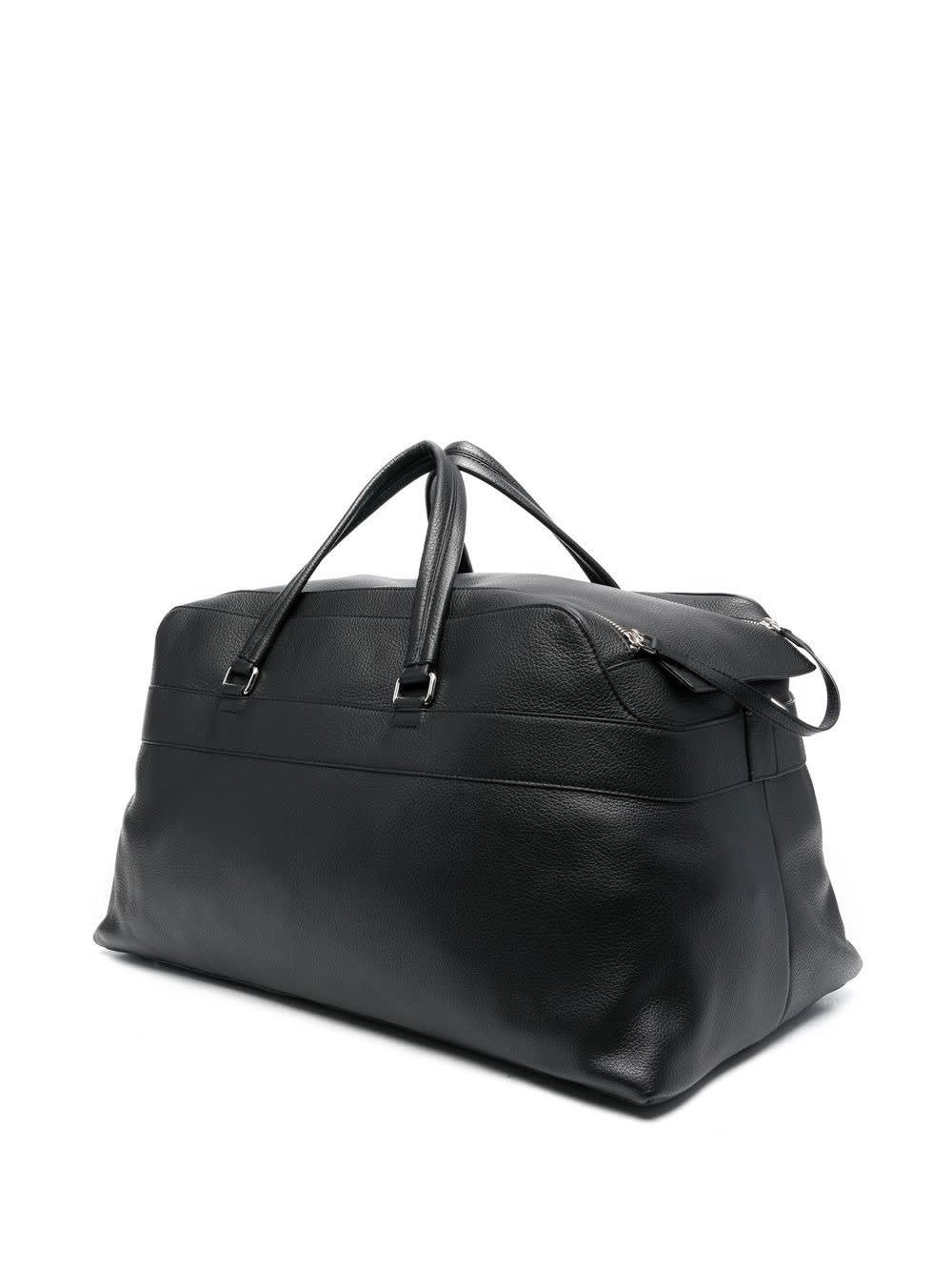 Shop Orciani Black Leather Micron Duffle Bag With Shoulder Strap