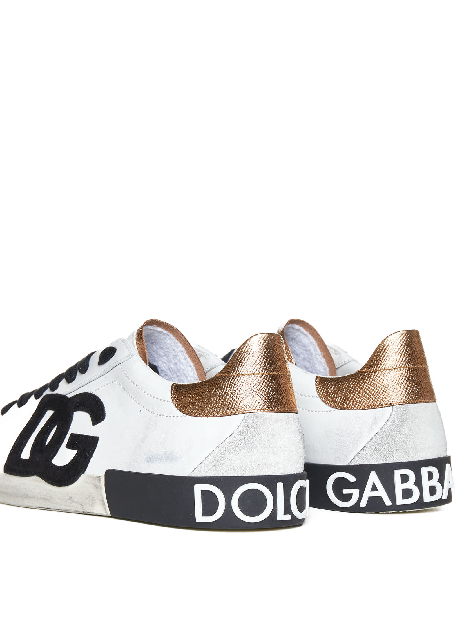 Dolce & Gabbana Portofino Leather Sneakers In Gold