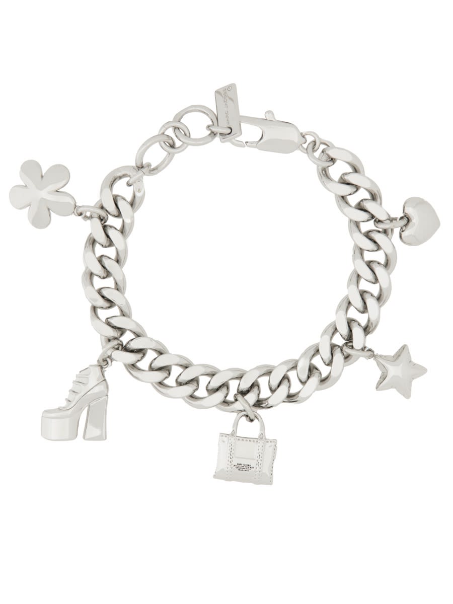 Shop Marc Jacobs The Mini Icon Charm Chain Bracelet In Silver