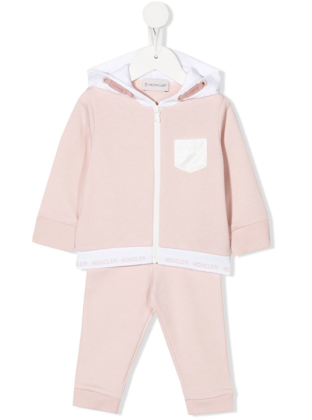 Moncler Kids Baby Girls Pink And White Cotton Coordinated Suit