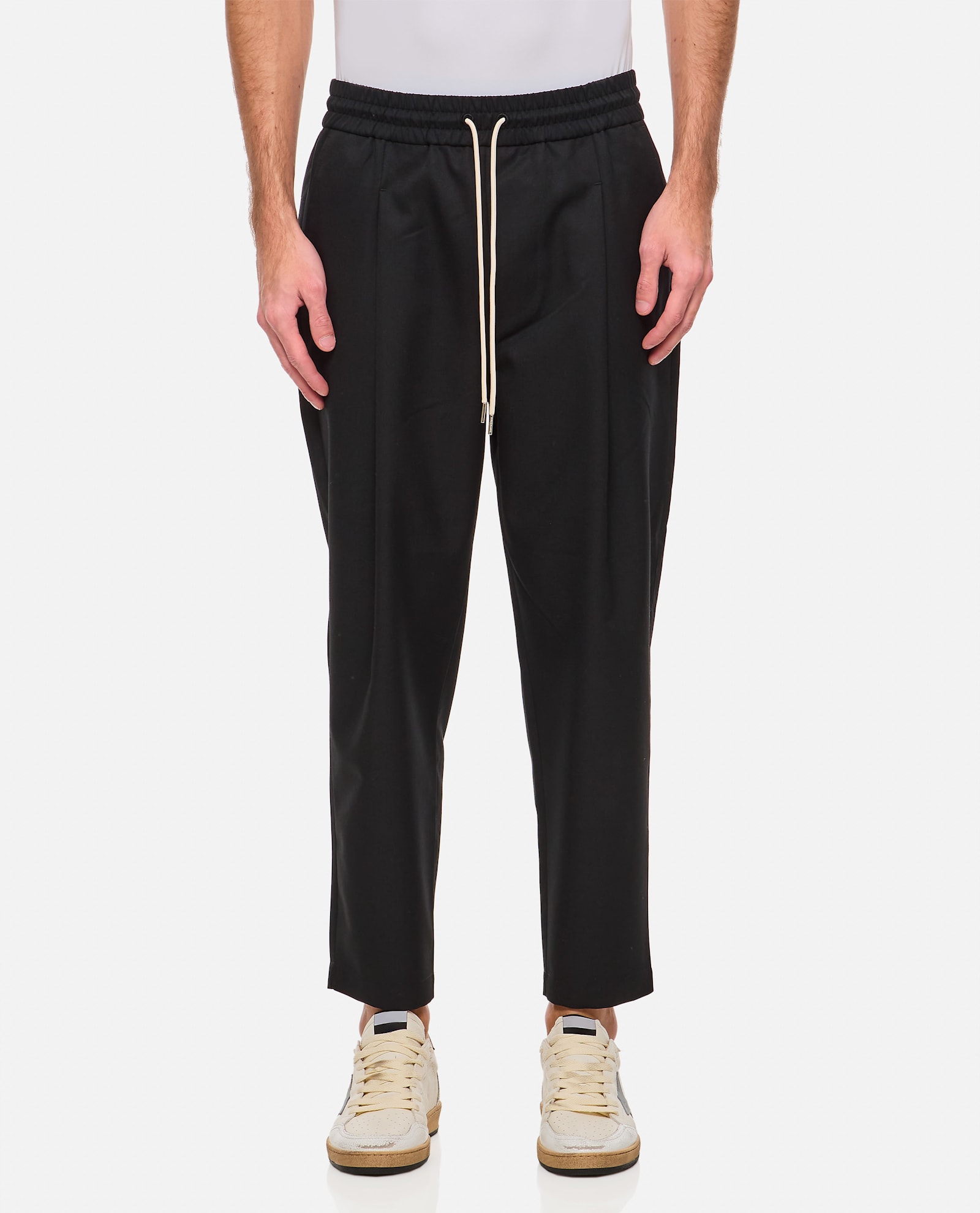 Drôle De Monsieur Tailored Cropped Pants With Drawstring Waist And Pence Pockets In Black