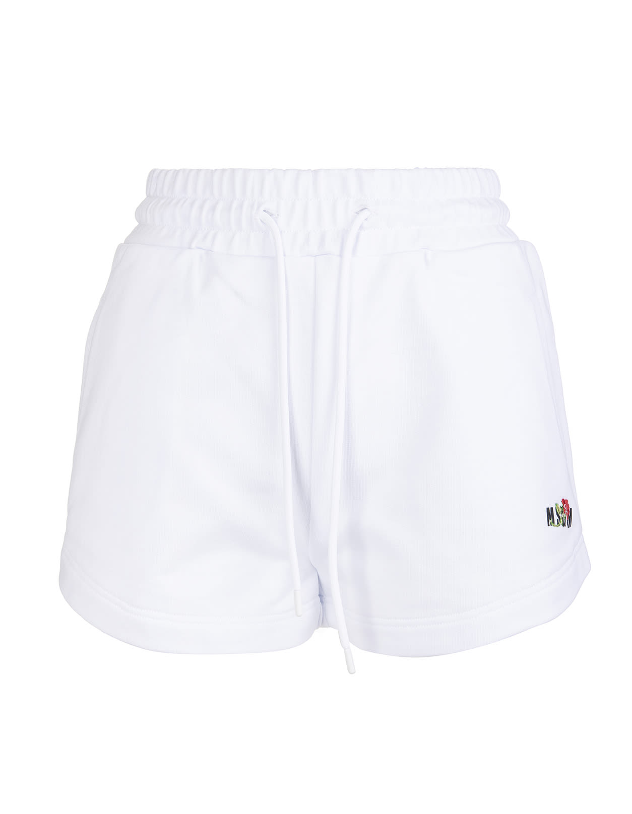 MSGM Woman White Sports Shorts With Logo With Rose