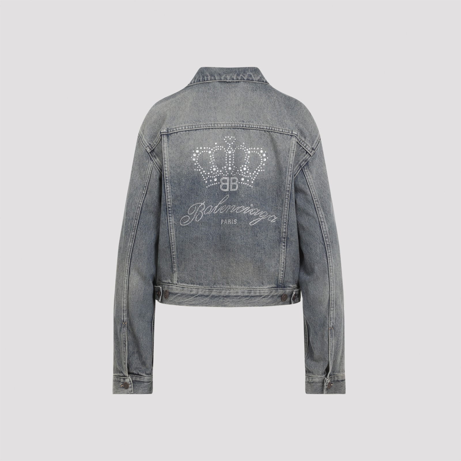 Balenciaga Rhinestone Logo Denim Jacket In Blue Rust