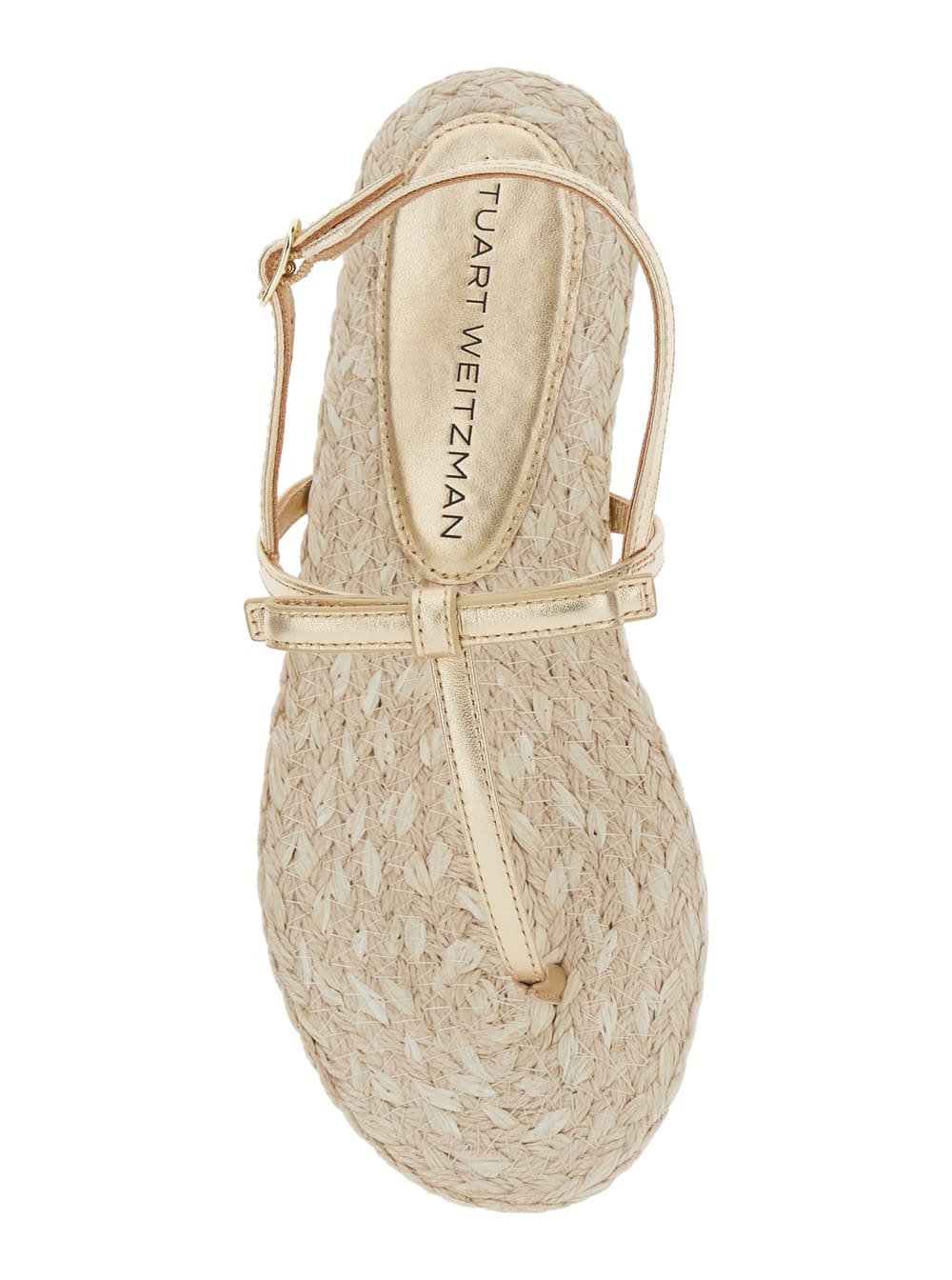 Shop Stuart Weitzman Felicity Metallic Thong Sandals With Adjustable Strap Closure In Leather Woman