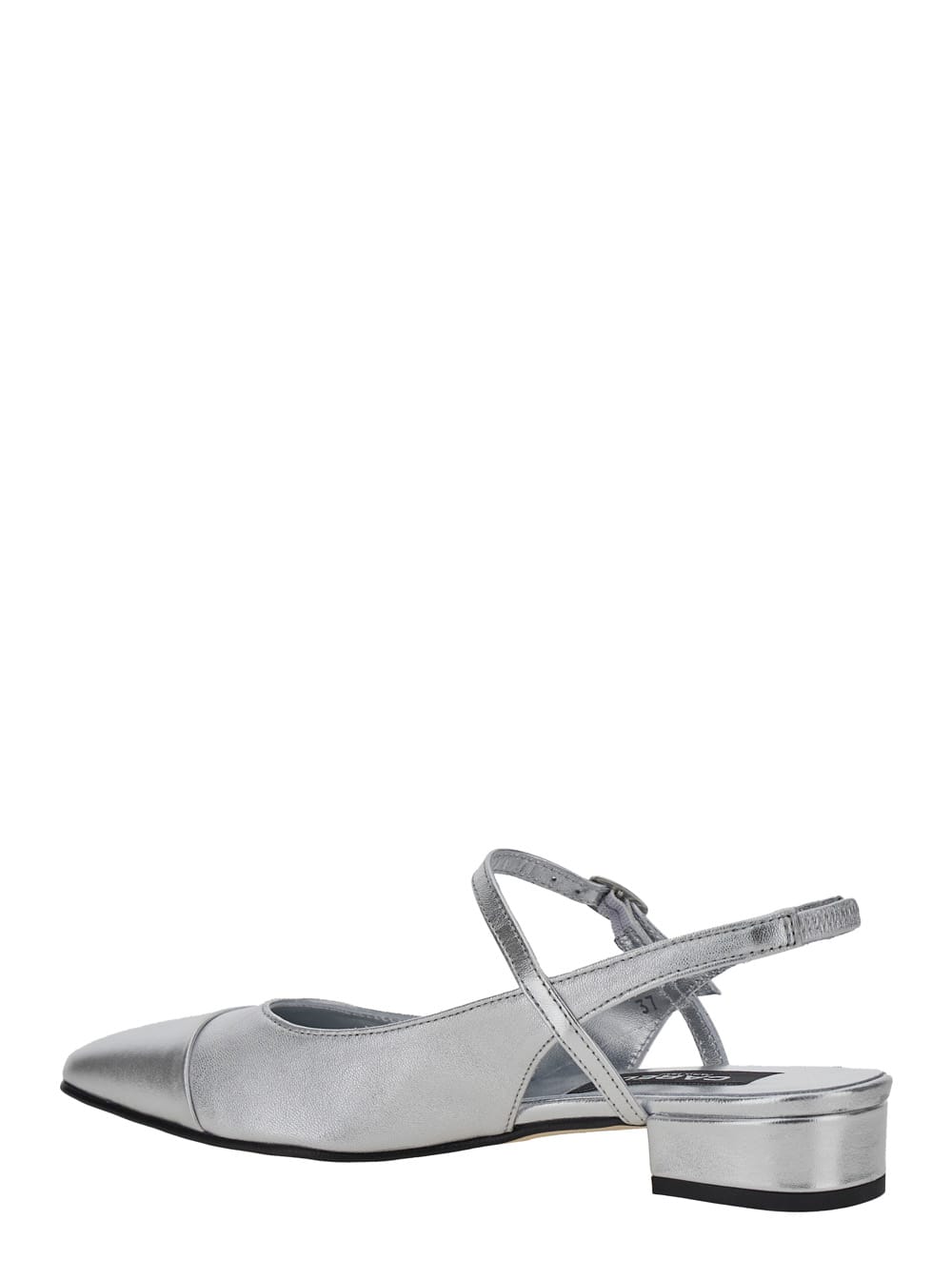 Shop Carel Oceano Silver Colored Slingback Ballet Shoes With Contrasting Toe In Leather Woman In Metallic