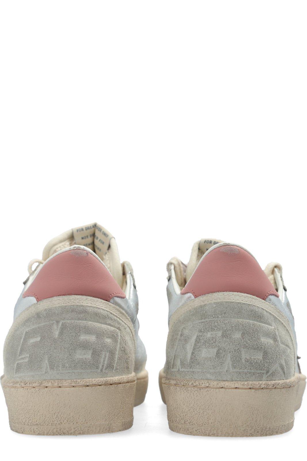 Shop Golden Goose Ballstar Metallic Lace-up Sneakers In Silver/ash Rose/ice