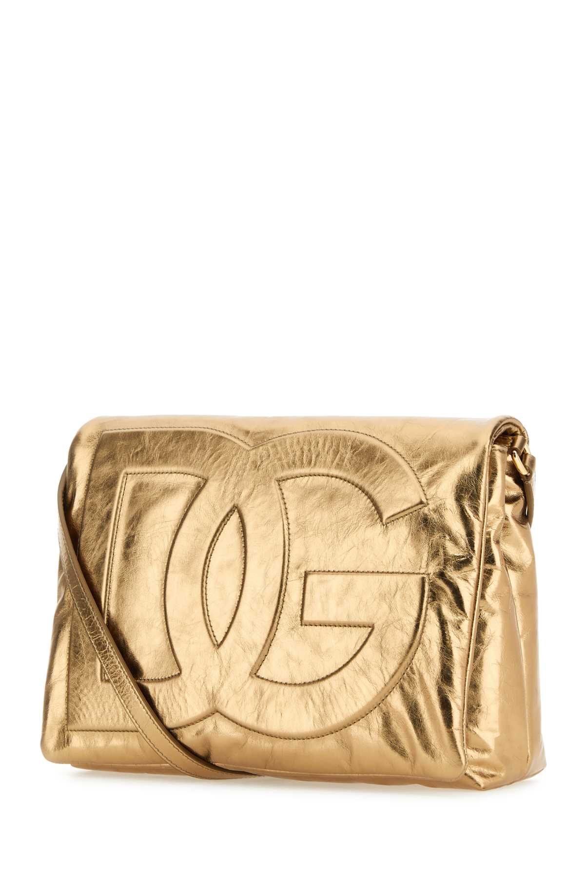Dolce & Gabbana Gold Leather Dg Logo Bag Soft Clutch In Oro