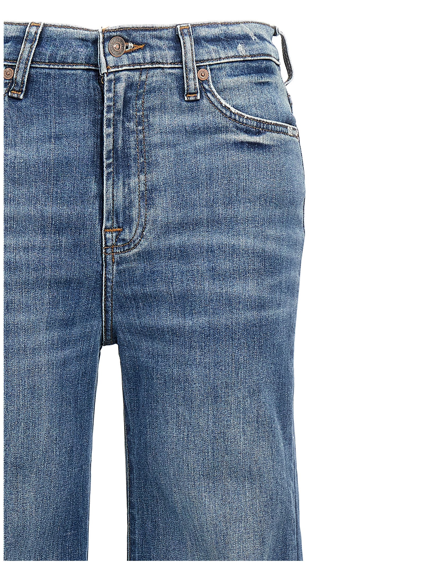 7 For All Mankind Womens Gran Canyon Modern Dojo Flared-leg High-rise Denim-blend Jeans In Blue
